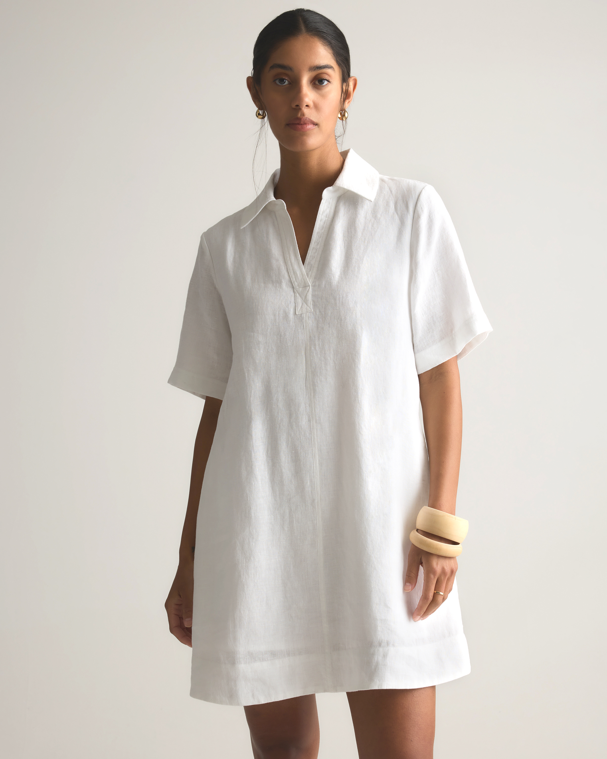 knee length dresses for ladies Linen Blend Tiered Mini Dress main image 1