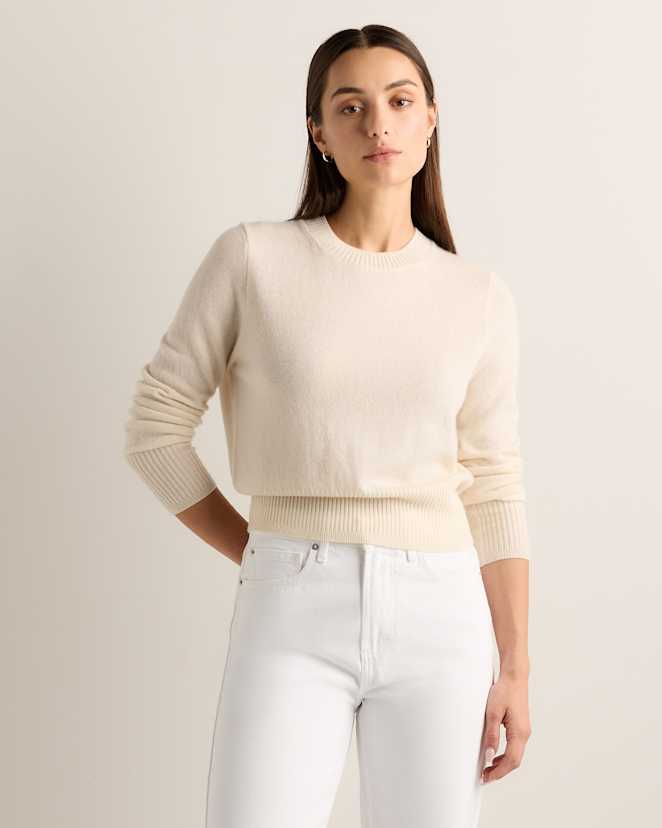 Ivory Mongolian Cashmere Shrunken Crewneck Sweater