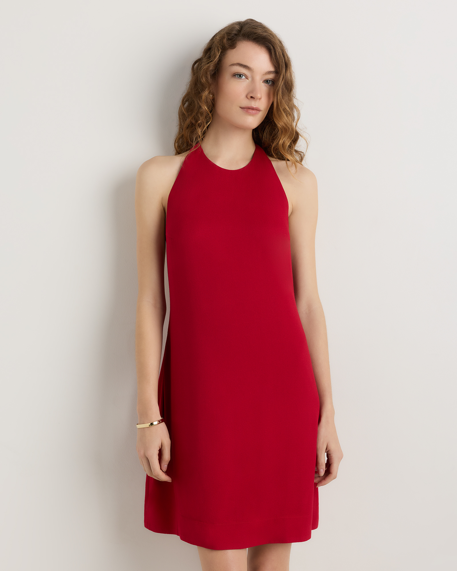 Ruby Red Lightweight Crepe Halter Mini Dress
