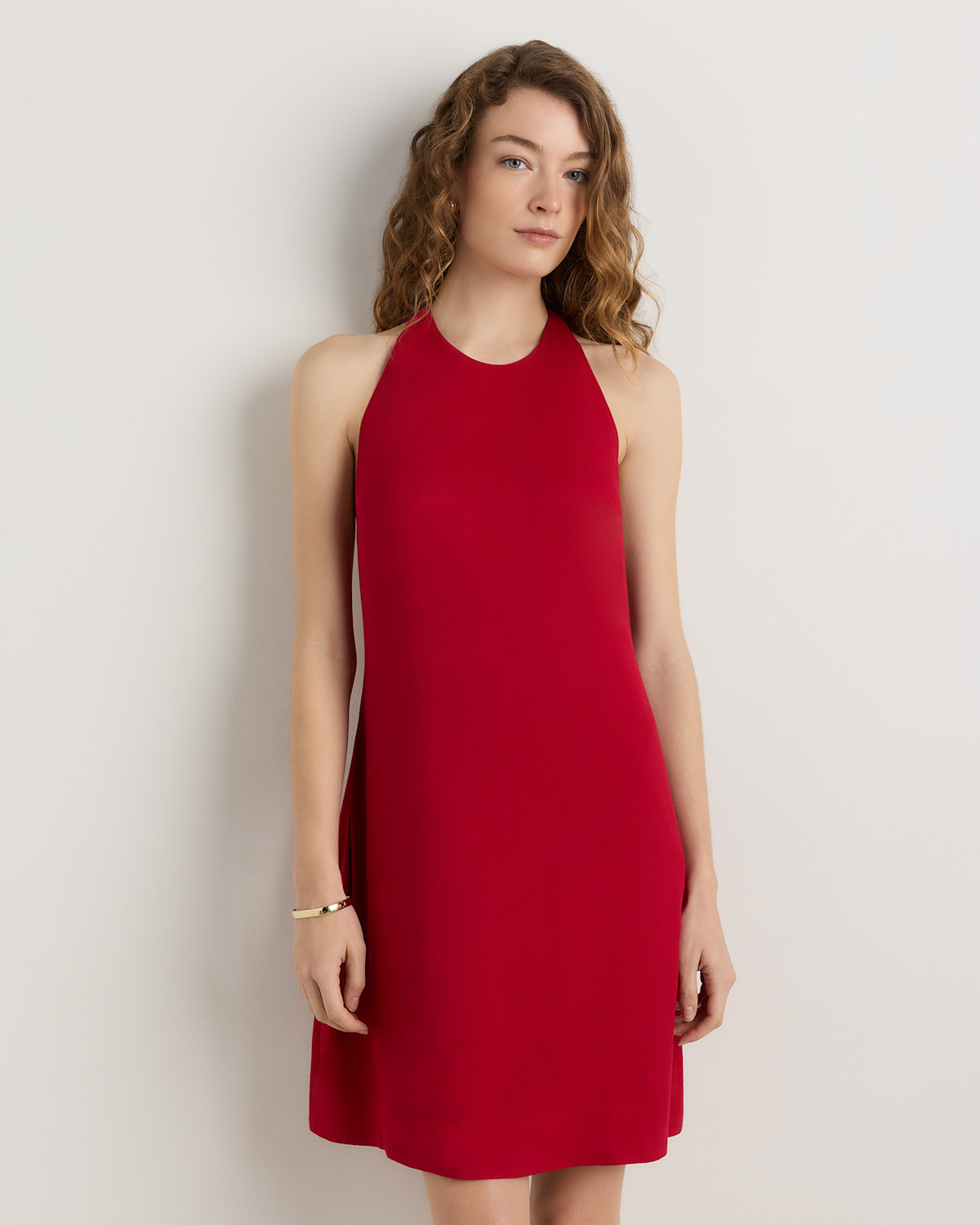 Quince Lightweight Crepe Halter Mini Dress in Ruby Red