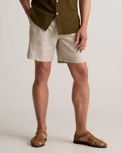 100% European Linen Drawstring Beach Shorts - 7"