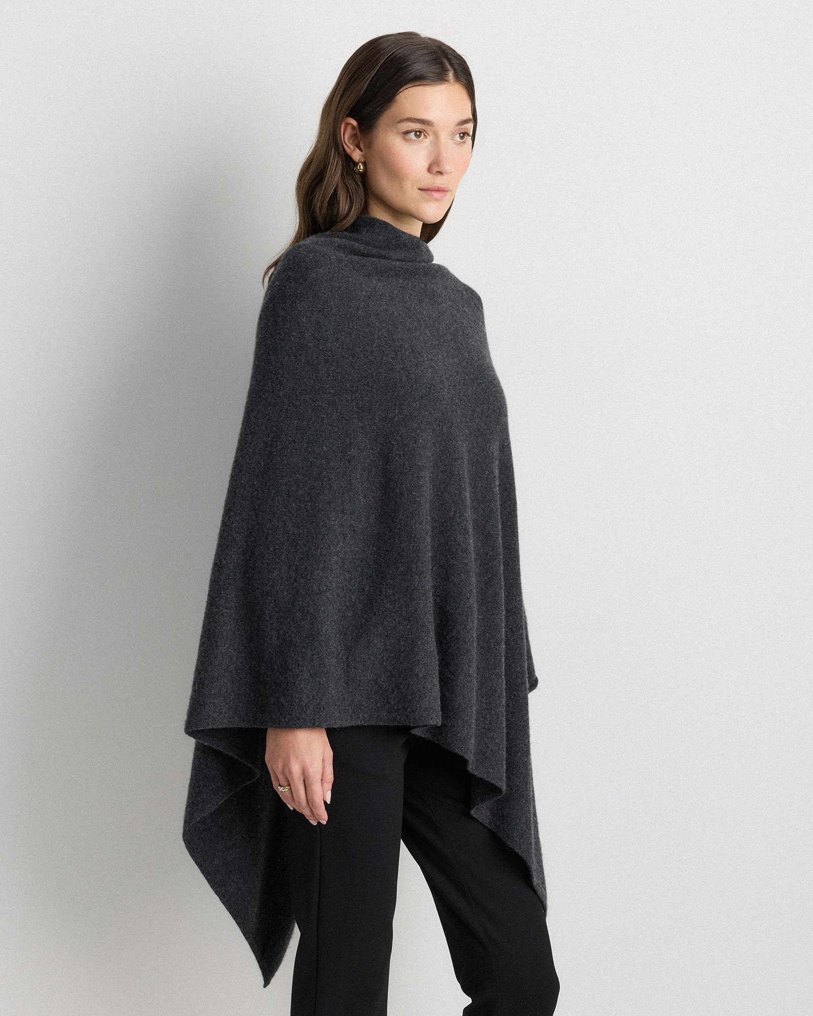 Charcoal Heather Mongolian Cashmere Poncho 