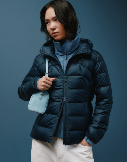 Atlas Navy Lightweight Down Packable Puffer Hooded Jacket