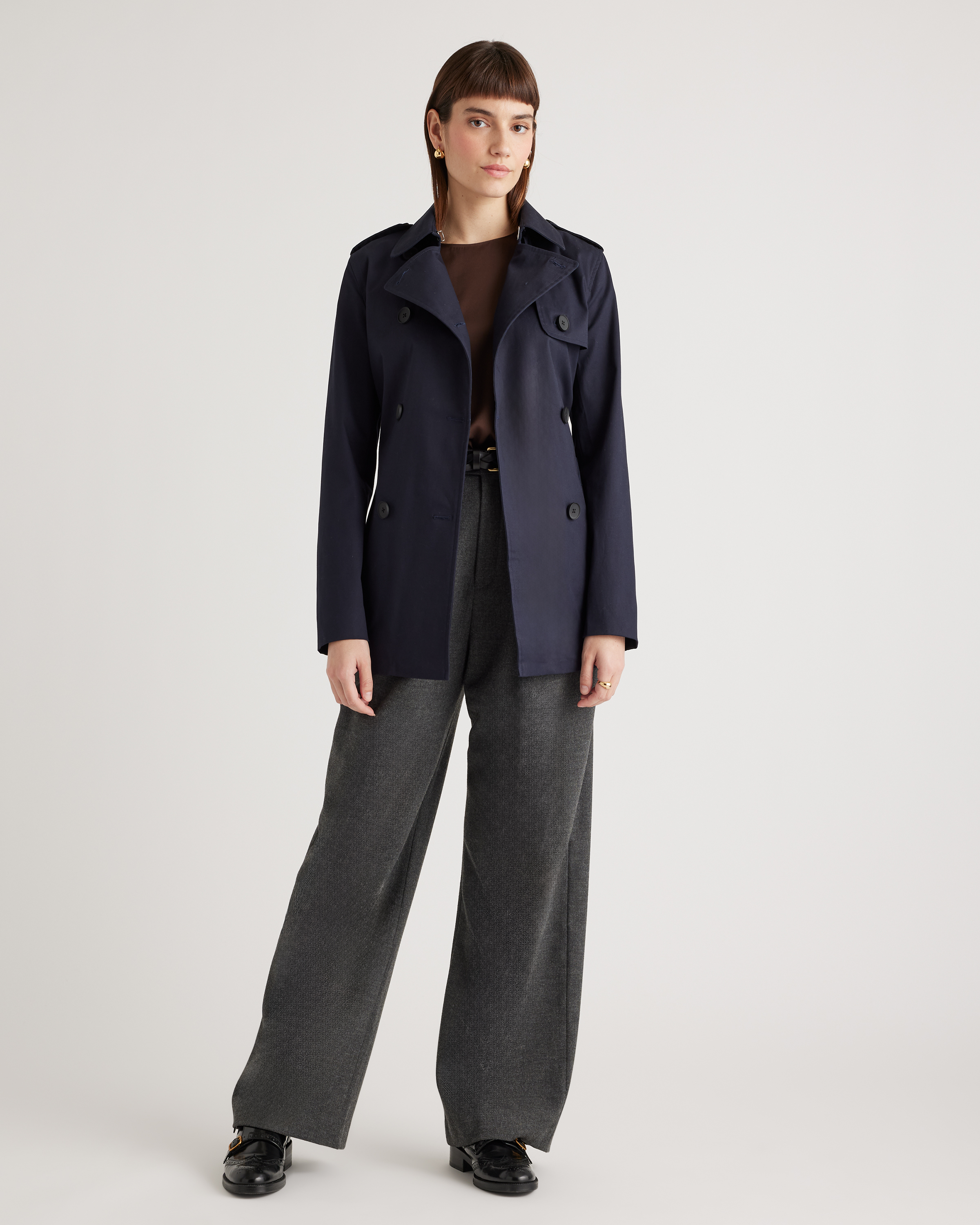 Comfort Stretch Short Trench Coat in Navy