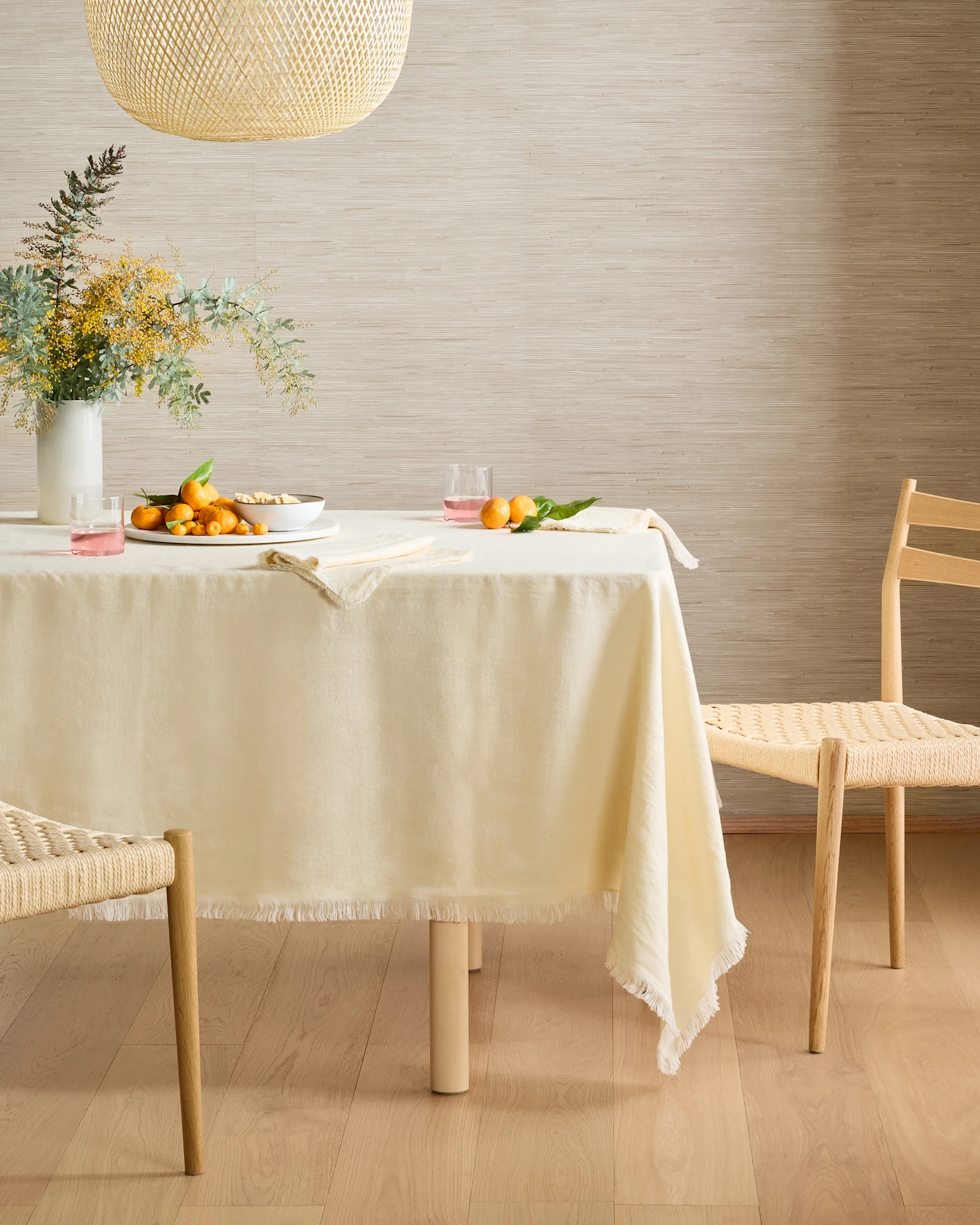 European Linen Fringe Tablecloth - Olive