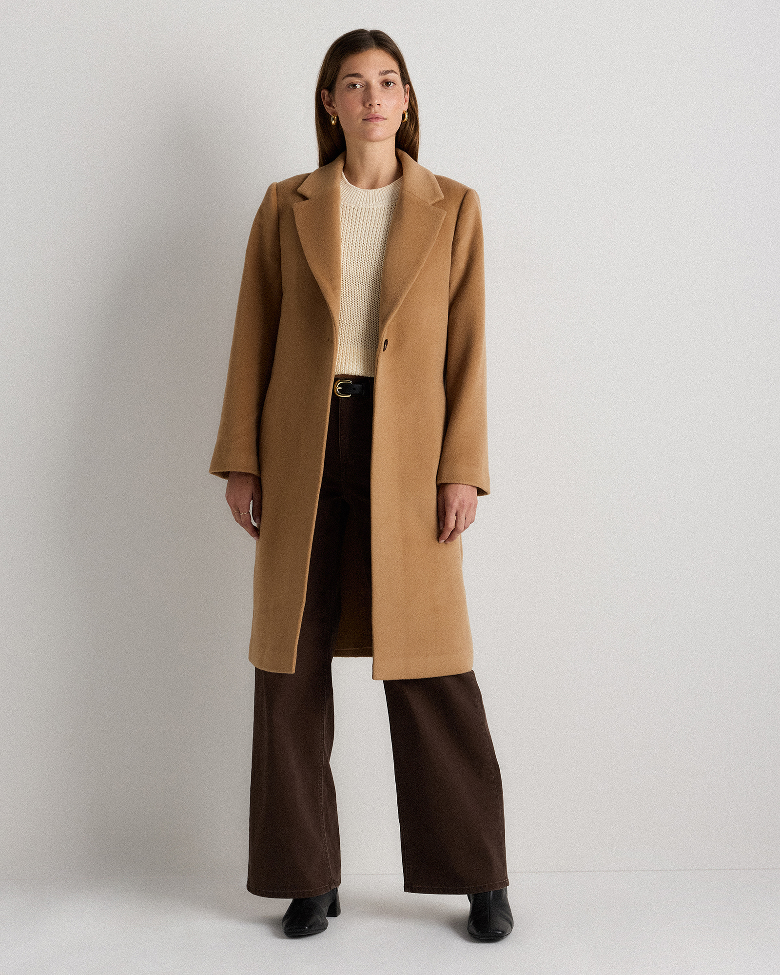 Wool Cashmere Classic Single-Breasted Coat in Caramel