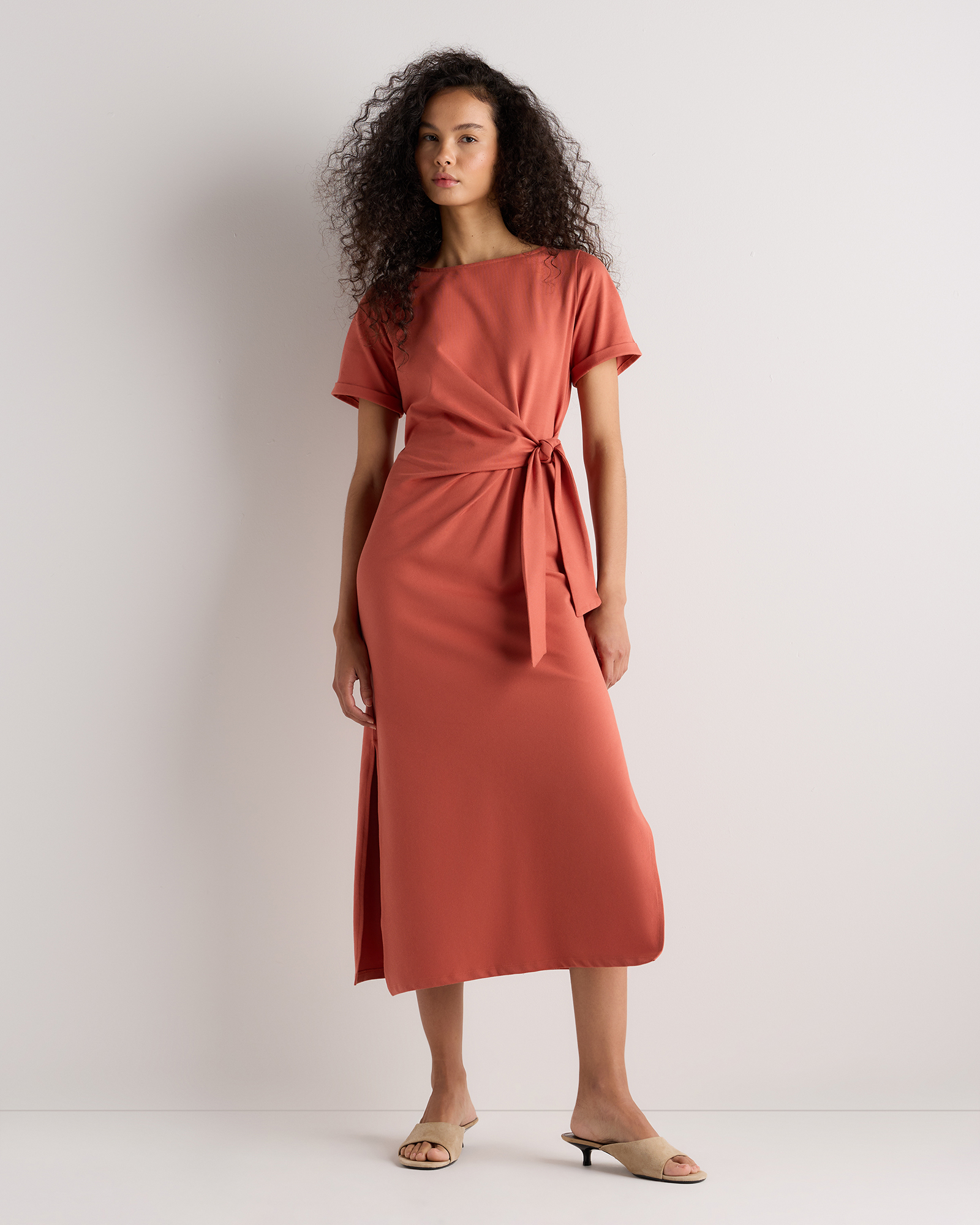 stretch cotton jersey dress Women's Stretch Cotton Jersey Side Tie Midi Dress in Chile, Size XS by Quince