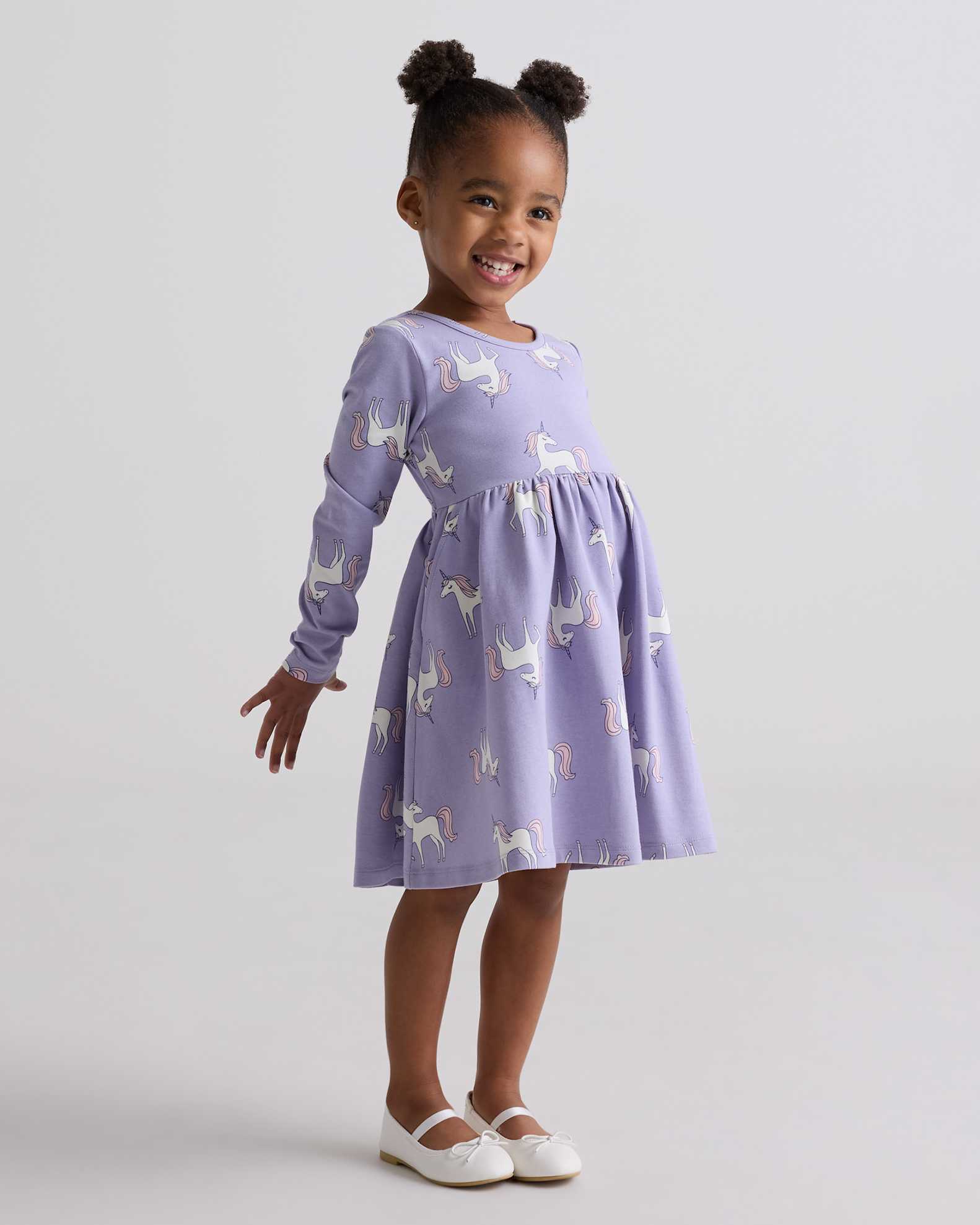 Organic Cotton Long Sleeve Skater Dress Toddler Girl in Lilac