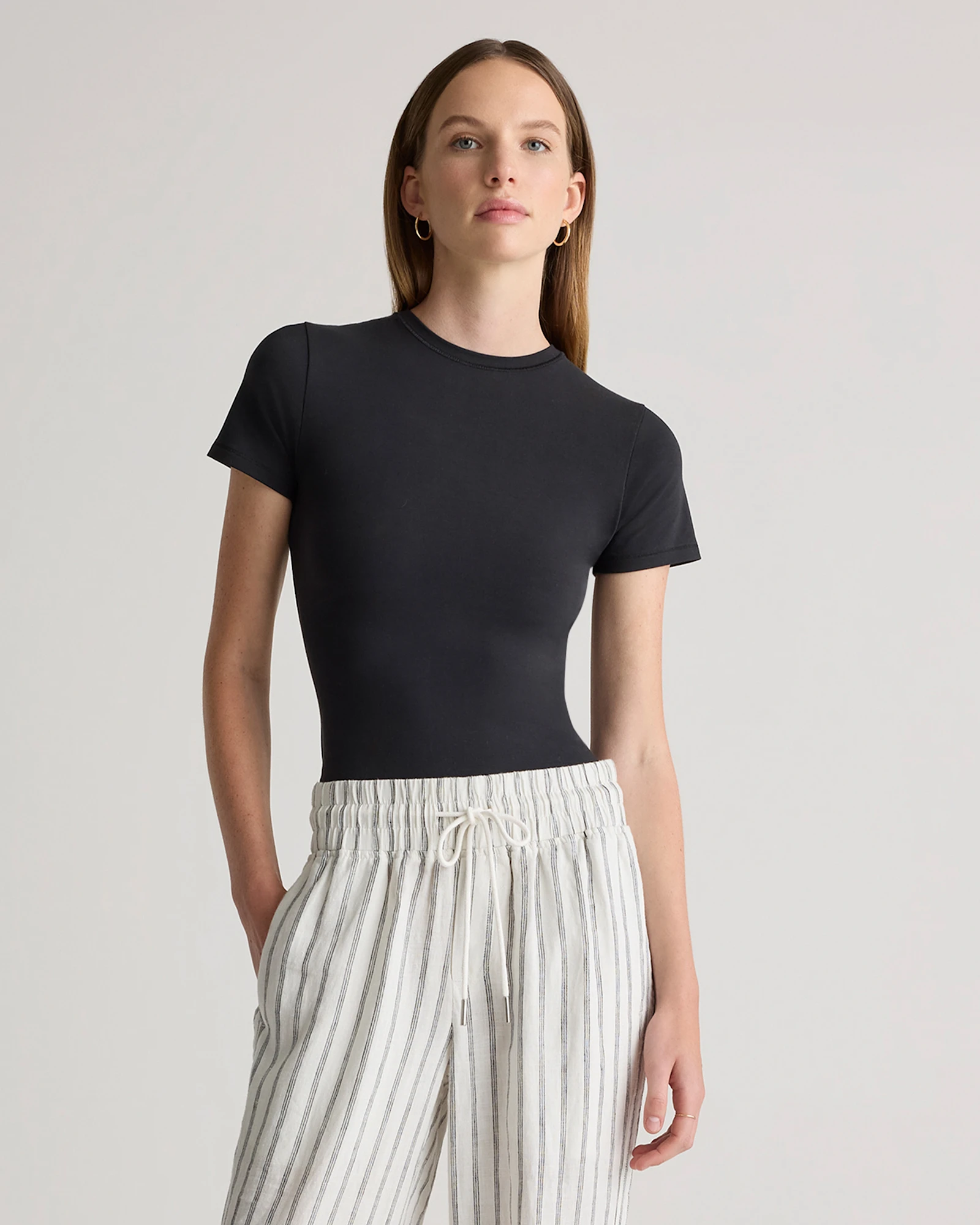 Stretch Cotton Jersey Cropped Fitted T-Shirt