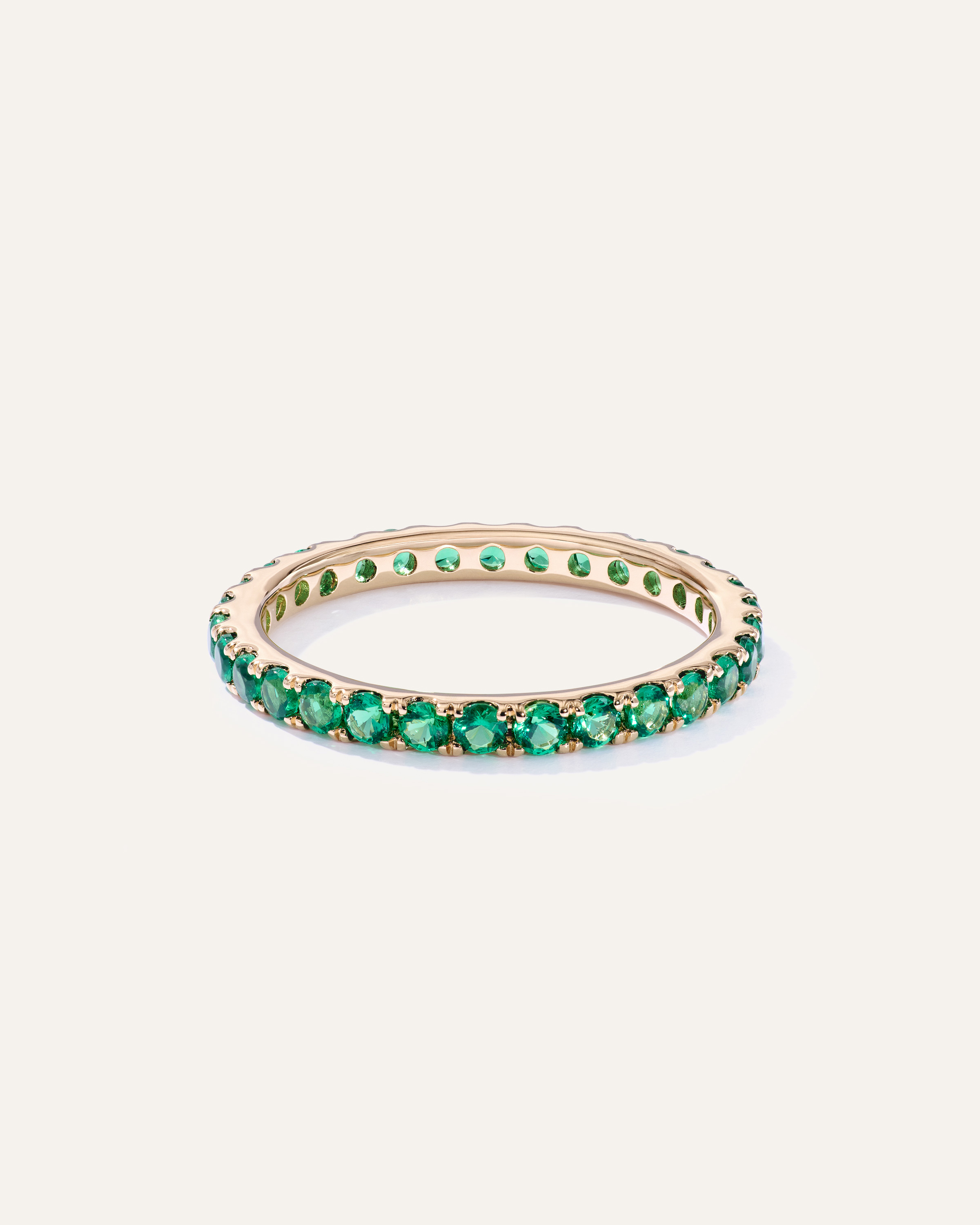 Lab Created Emerald 14K Gold Gemstone Pave Eternity Band