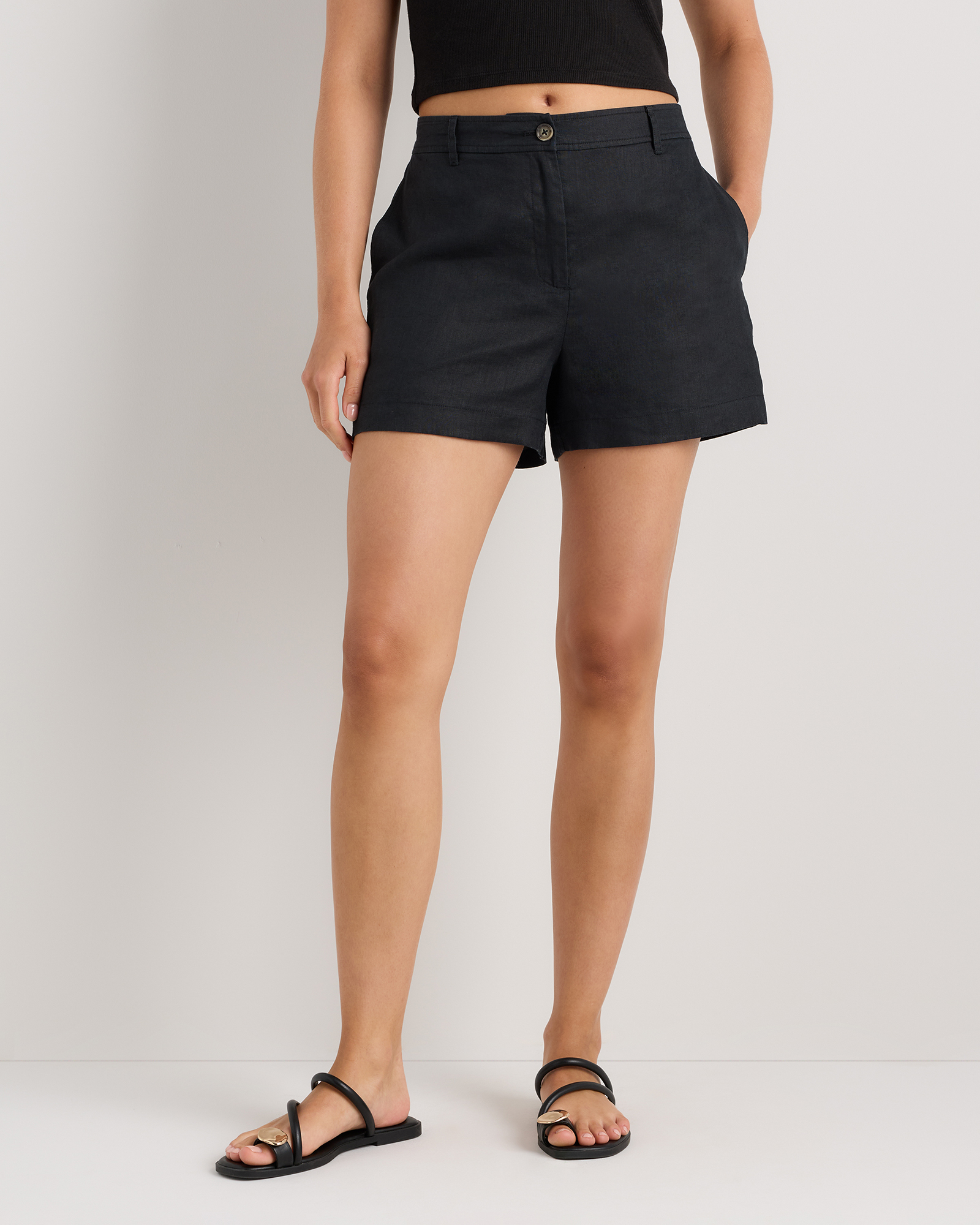 Black 100% European Linen Trouser Shorts