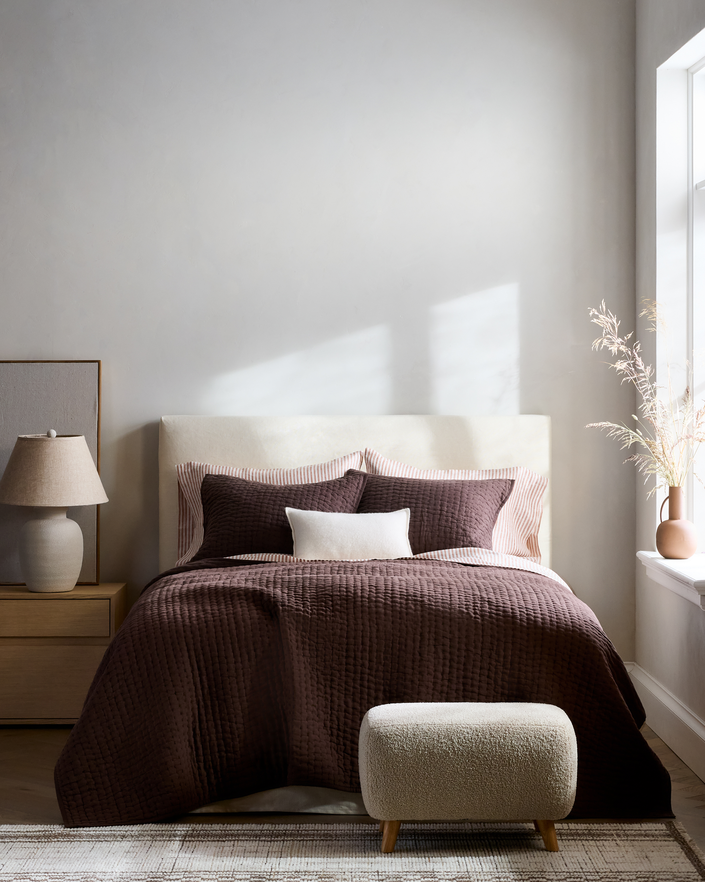 Espresso European Linen Cotton Stitch Quilt Set