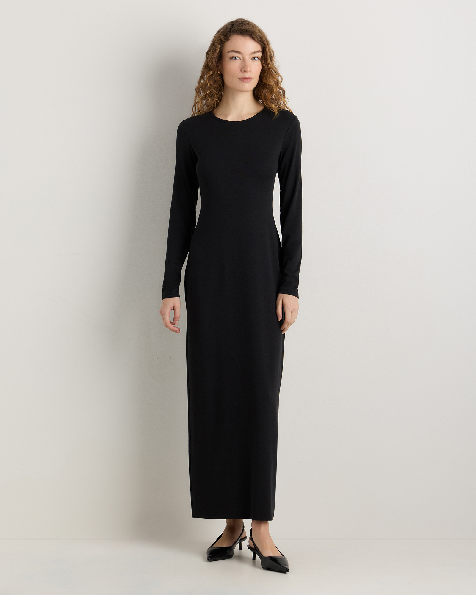 True Black Long Sleeve Knit Maxi Dress