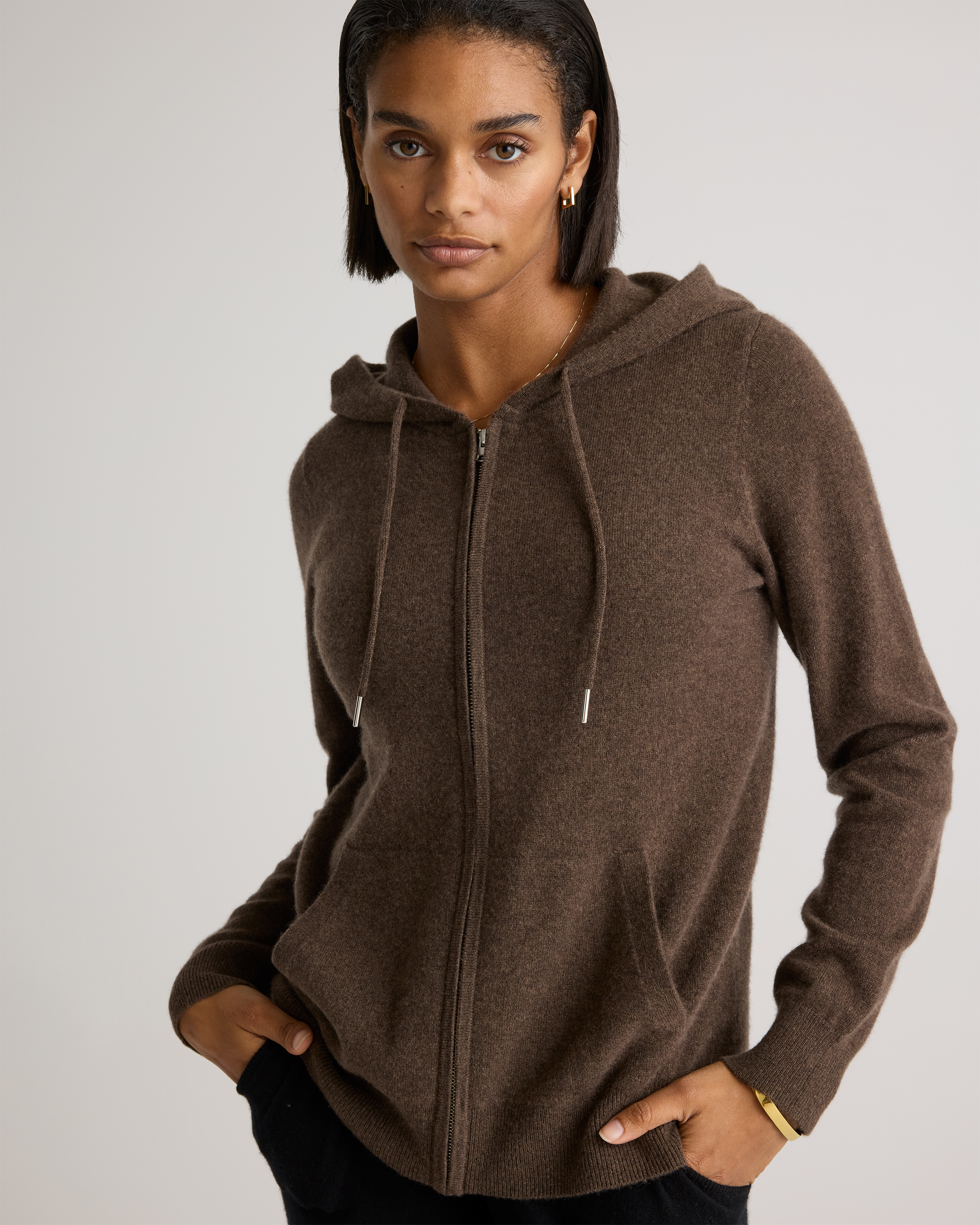 Cashmere Zip Hoodie in Brown