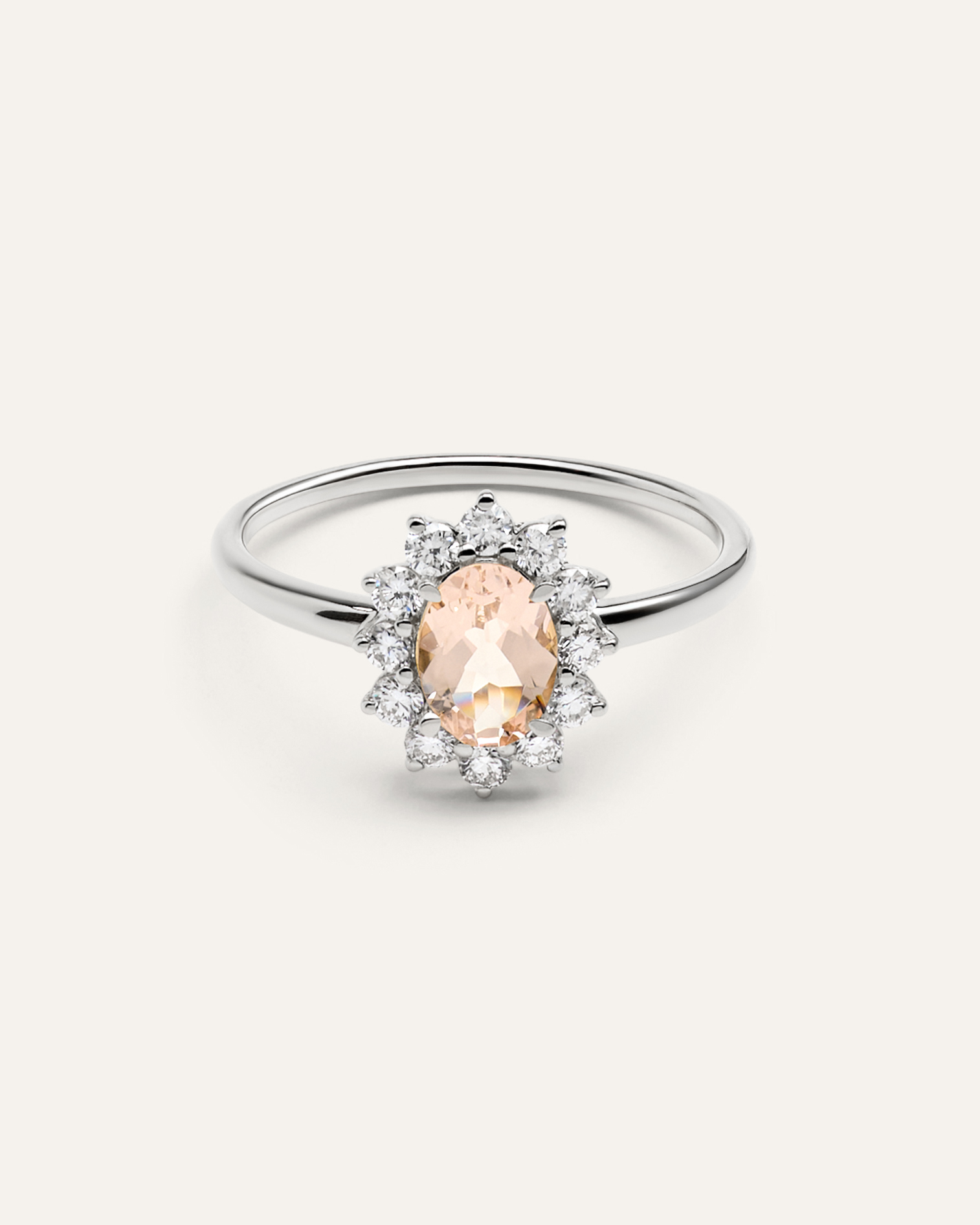 White Gold 14K Gold Lab Grown Diamond and Morganite Halo Ring