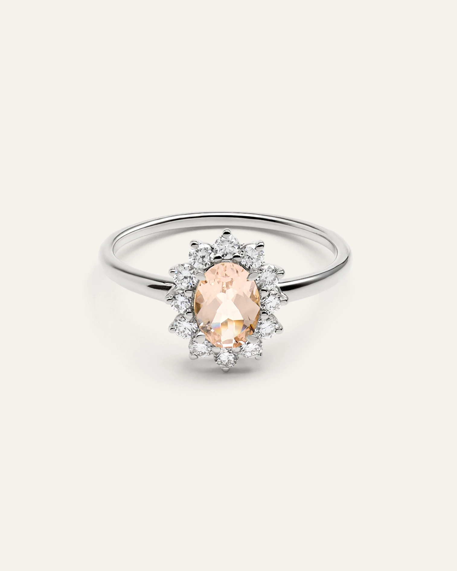 14K Gold Lab Grown Diamond and Morganite Halo Ring