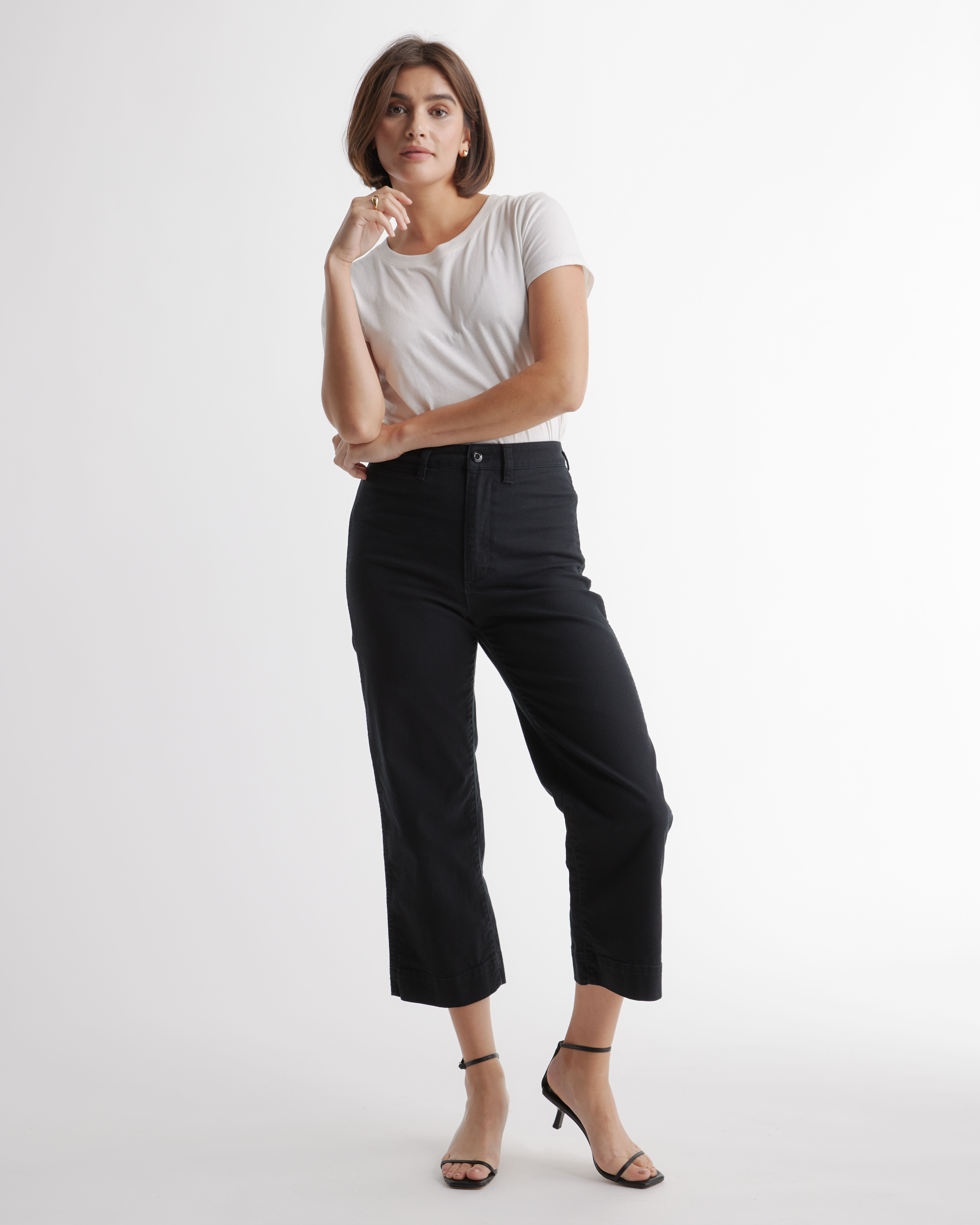 Organic Stretch Cotton Twill Wide-Leg Crop Pants