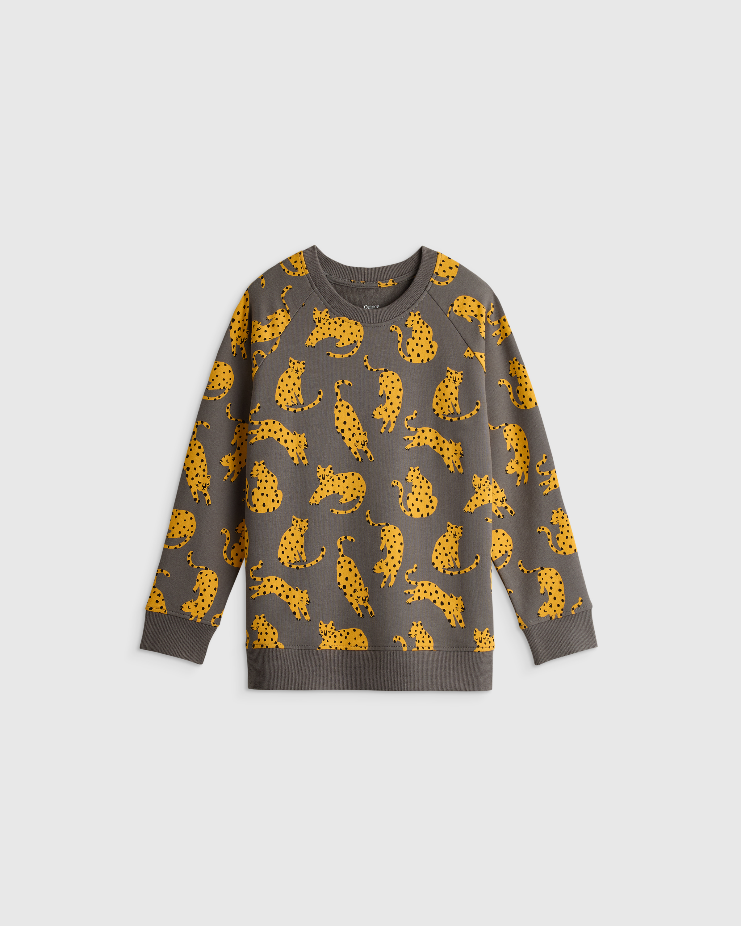 Gray Jungle Cats Organic Cotton French Terry Crew Neck Sweatshirt 