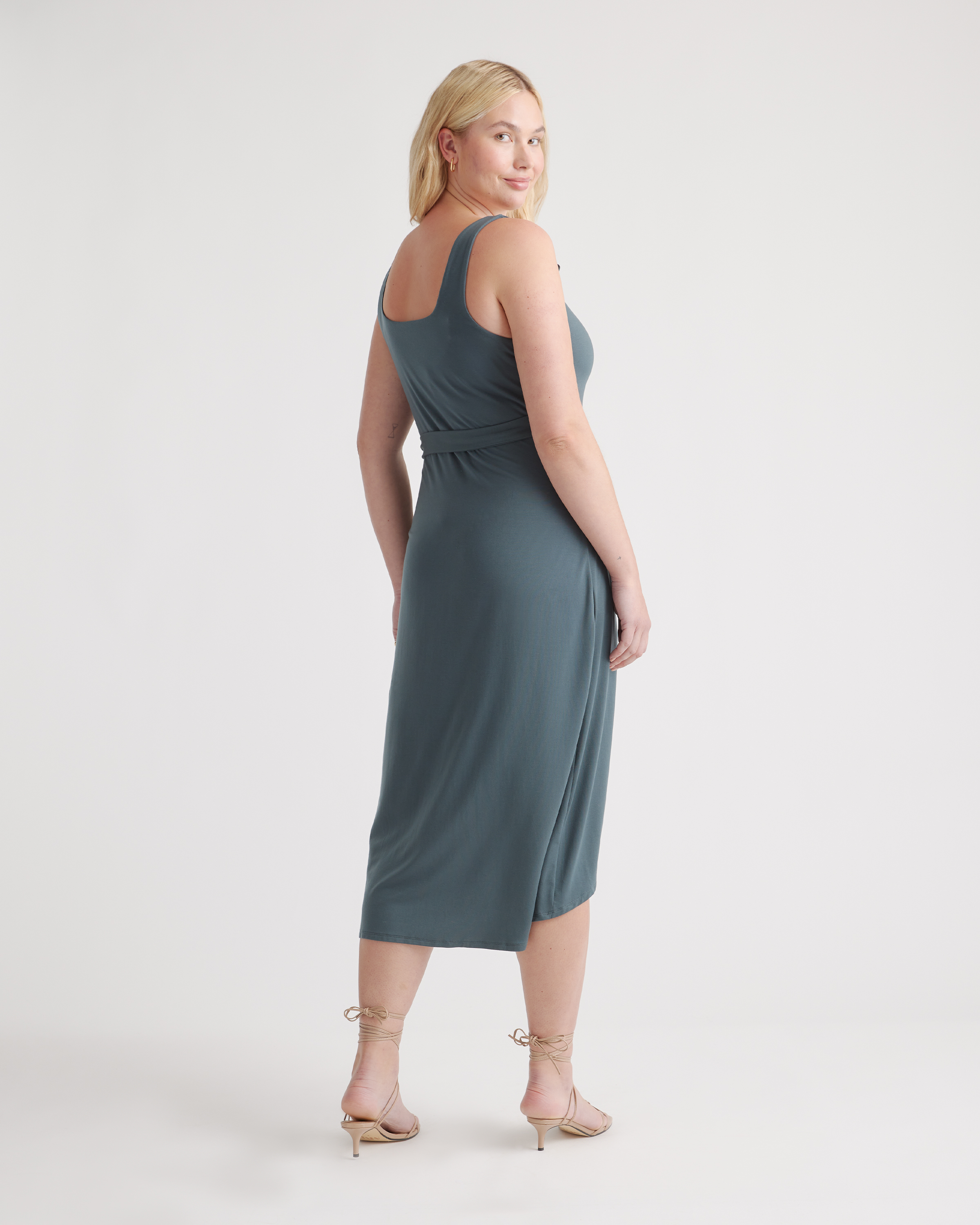 tencel jersey side tie midi dress Tencel Jersey Side Tie Dress