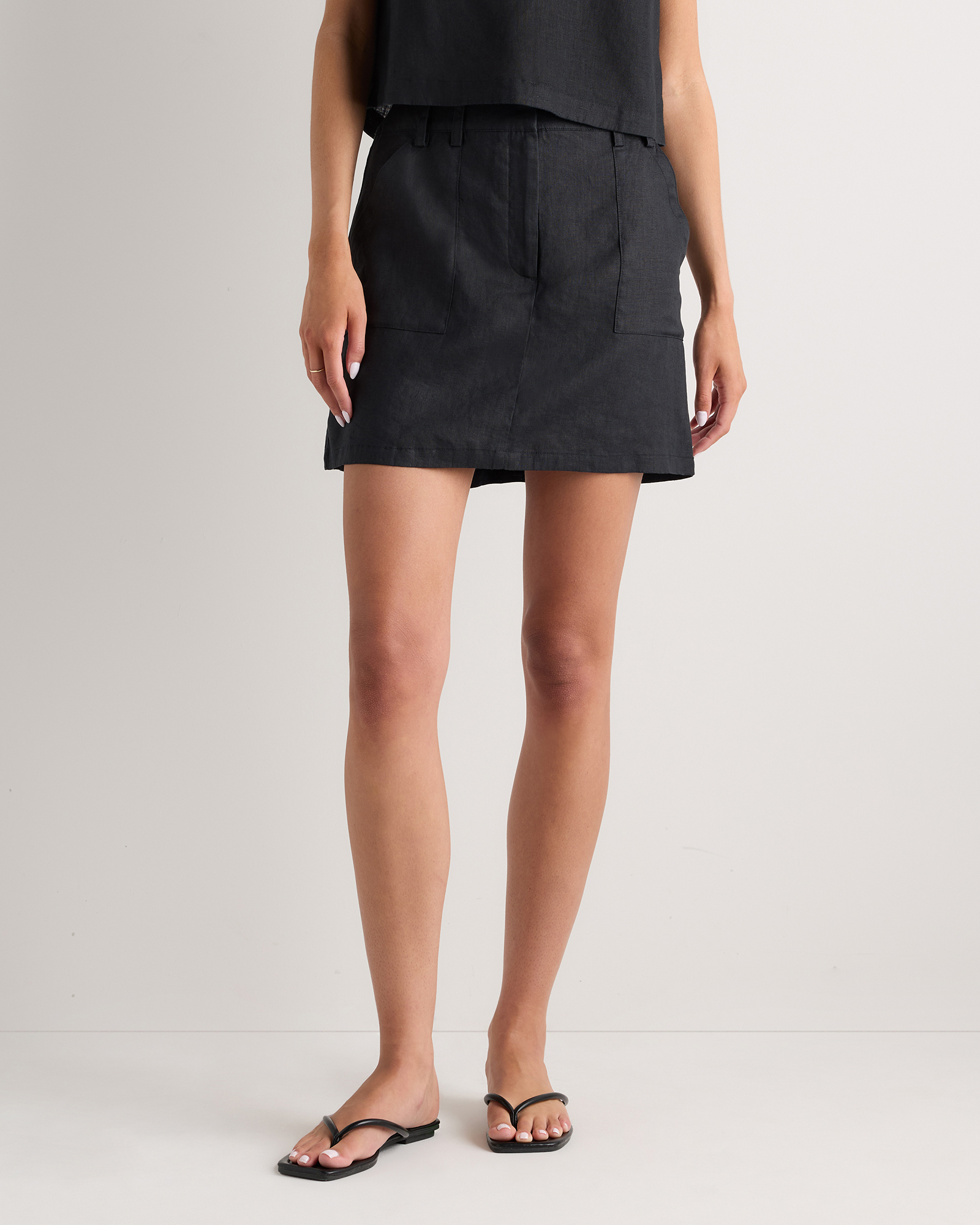 Black 100% European Linen Utility Skort