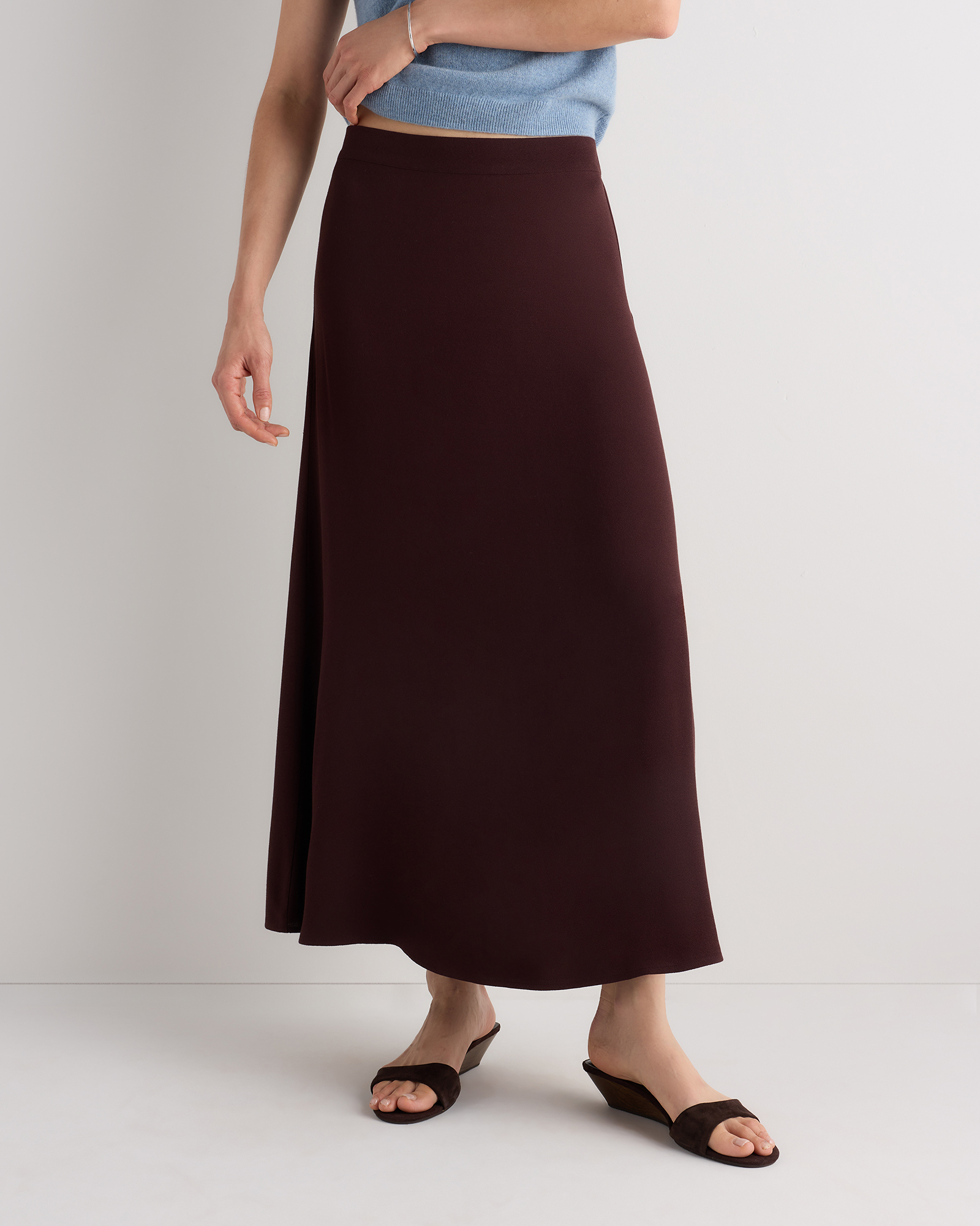 Chocolate Plum Brown Lightweight Crepe Slip Skirt