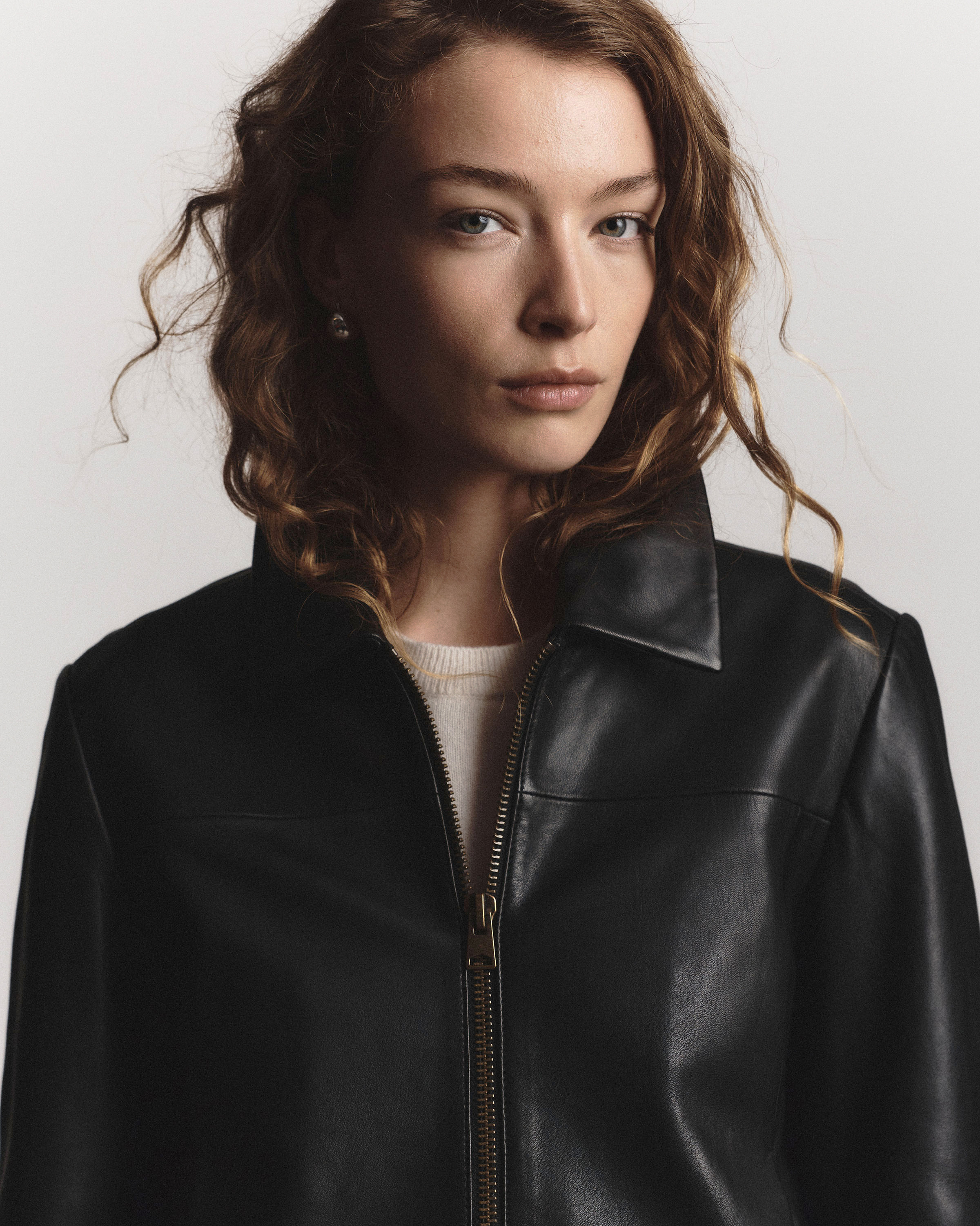100% Leather Cropped Zip-Front Jacket