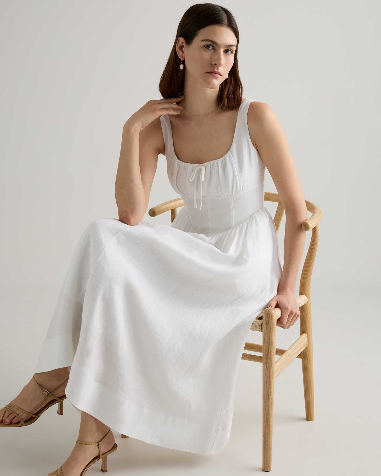 100% European Linen Corset Midi Dress in White 100% European Linen Corset Midi Dress in White
