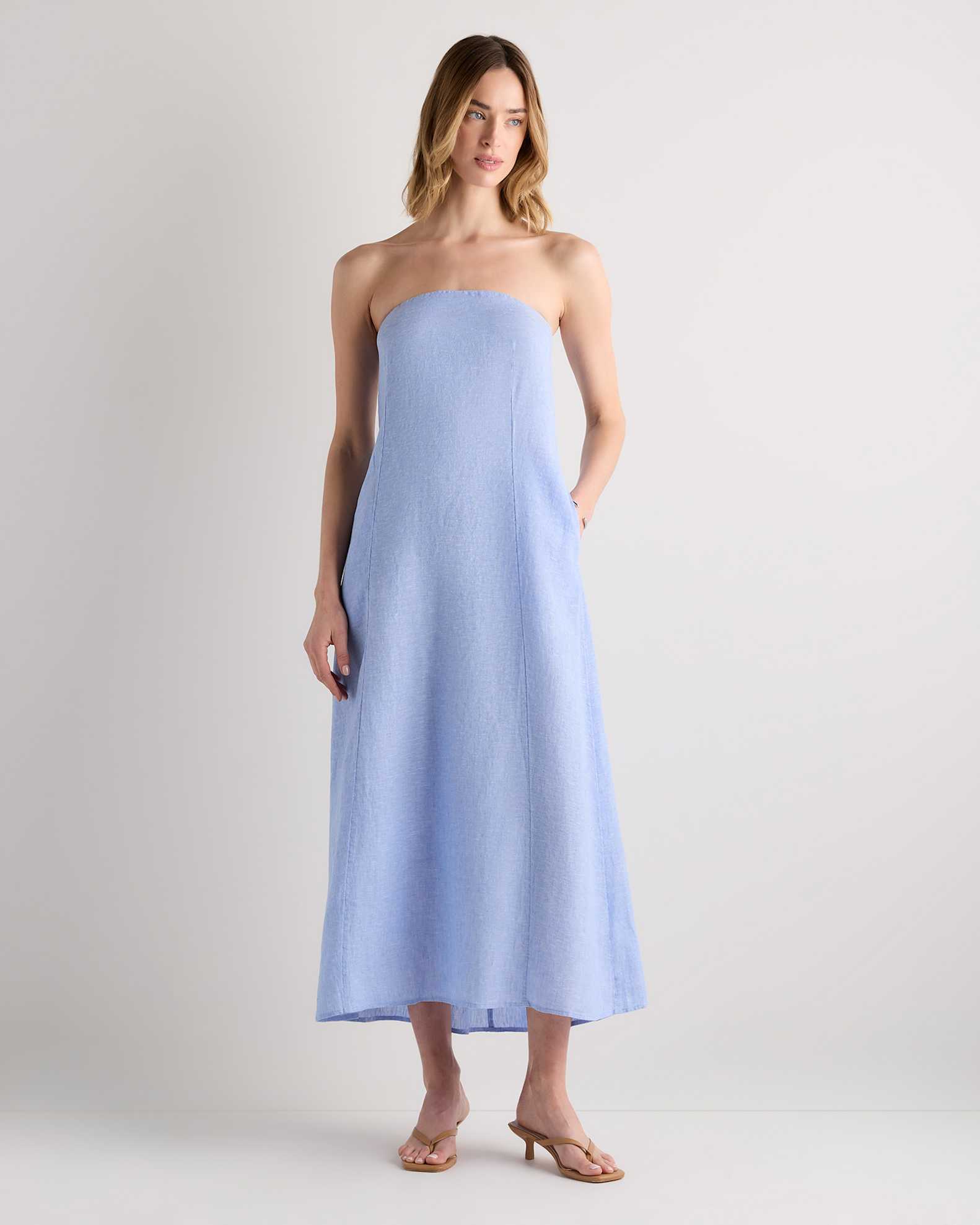 100% European Linen Strapless Maxi Dress in French Blue 100% European Linen Strapless Maxi Dress in French Blue