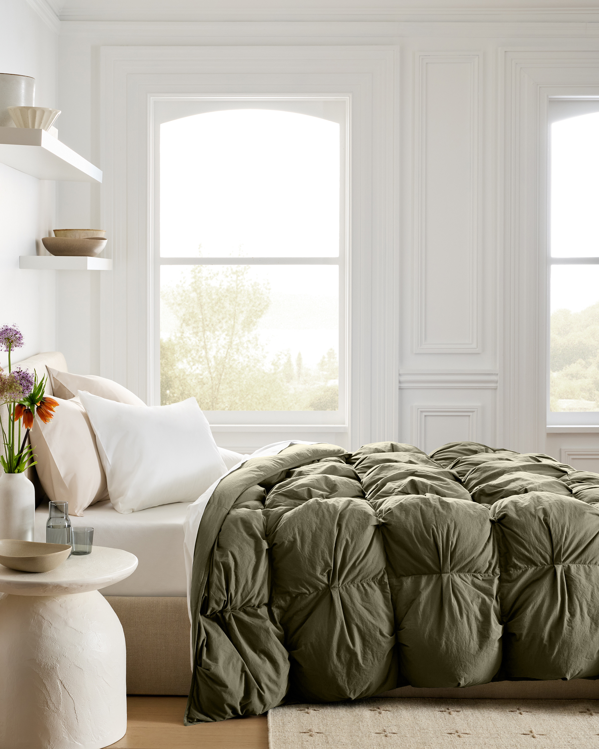 Dusty Olive Cotton Pintuck Comforter