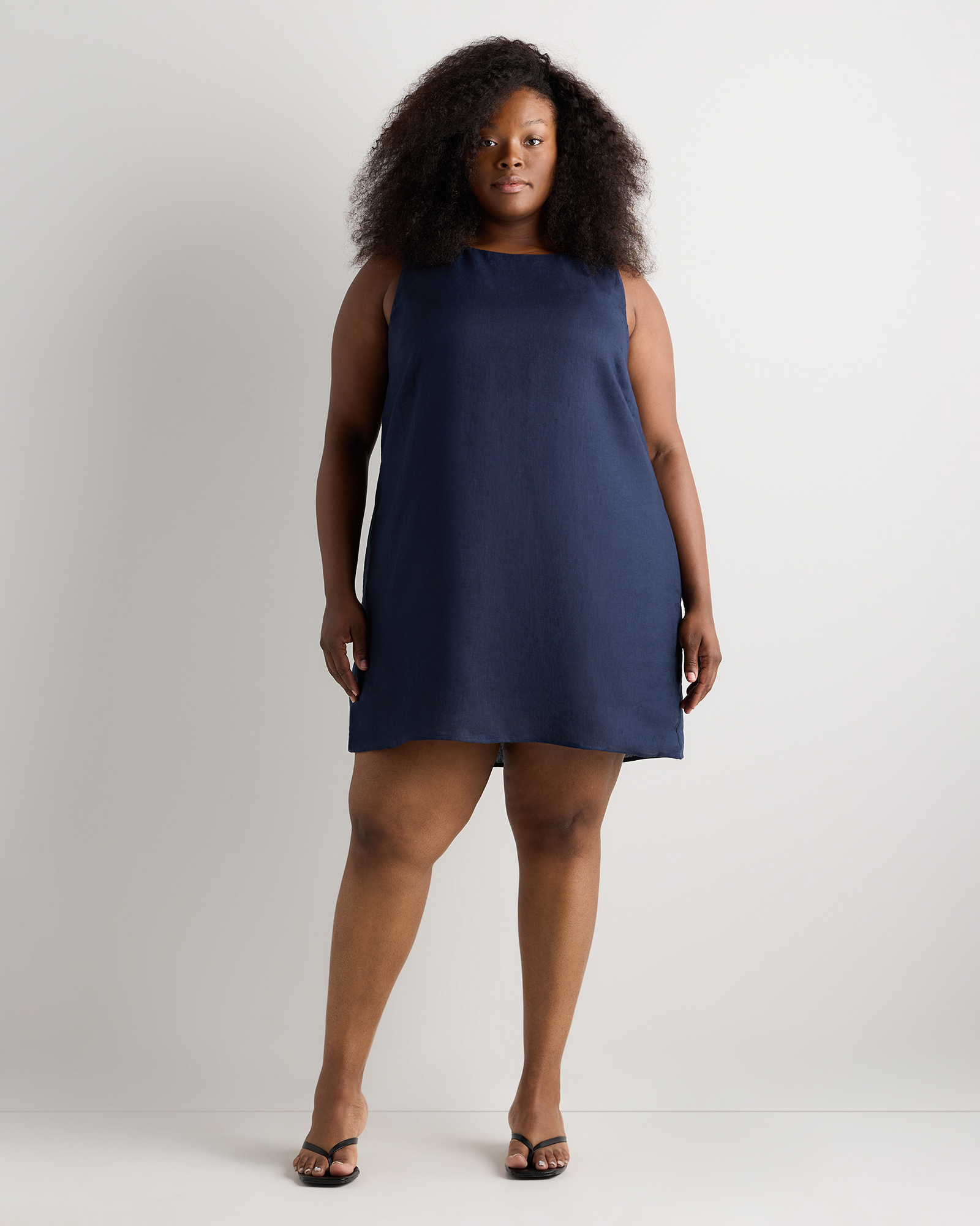 Deep Navy Robe débardeur courte 100 % lin européen pour femmes, taille plus