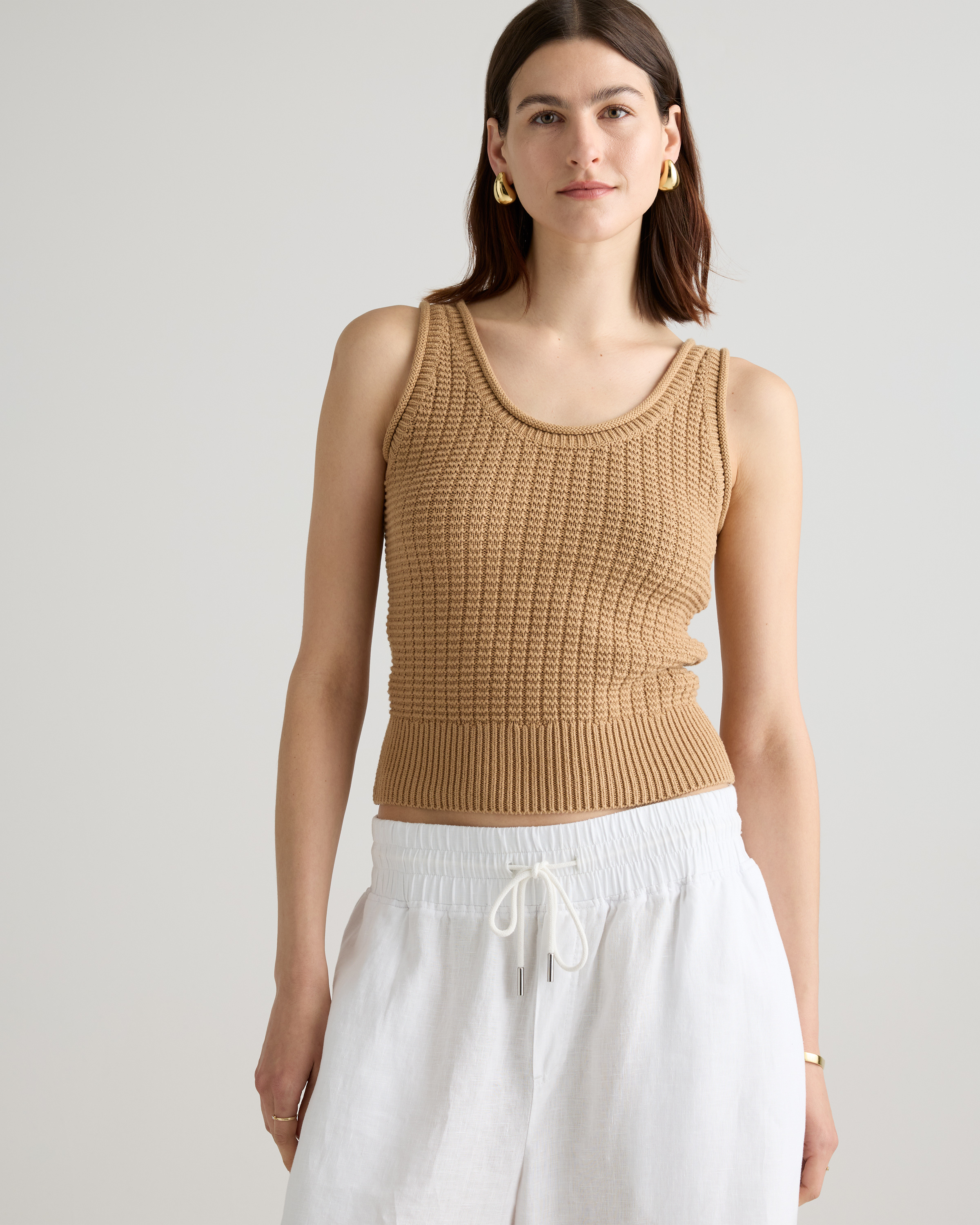 【DISCERNMENT】Cien Crop Waffle Knit 100% Organic Cotton Waffle Cropped Sweater Tank