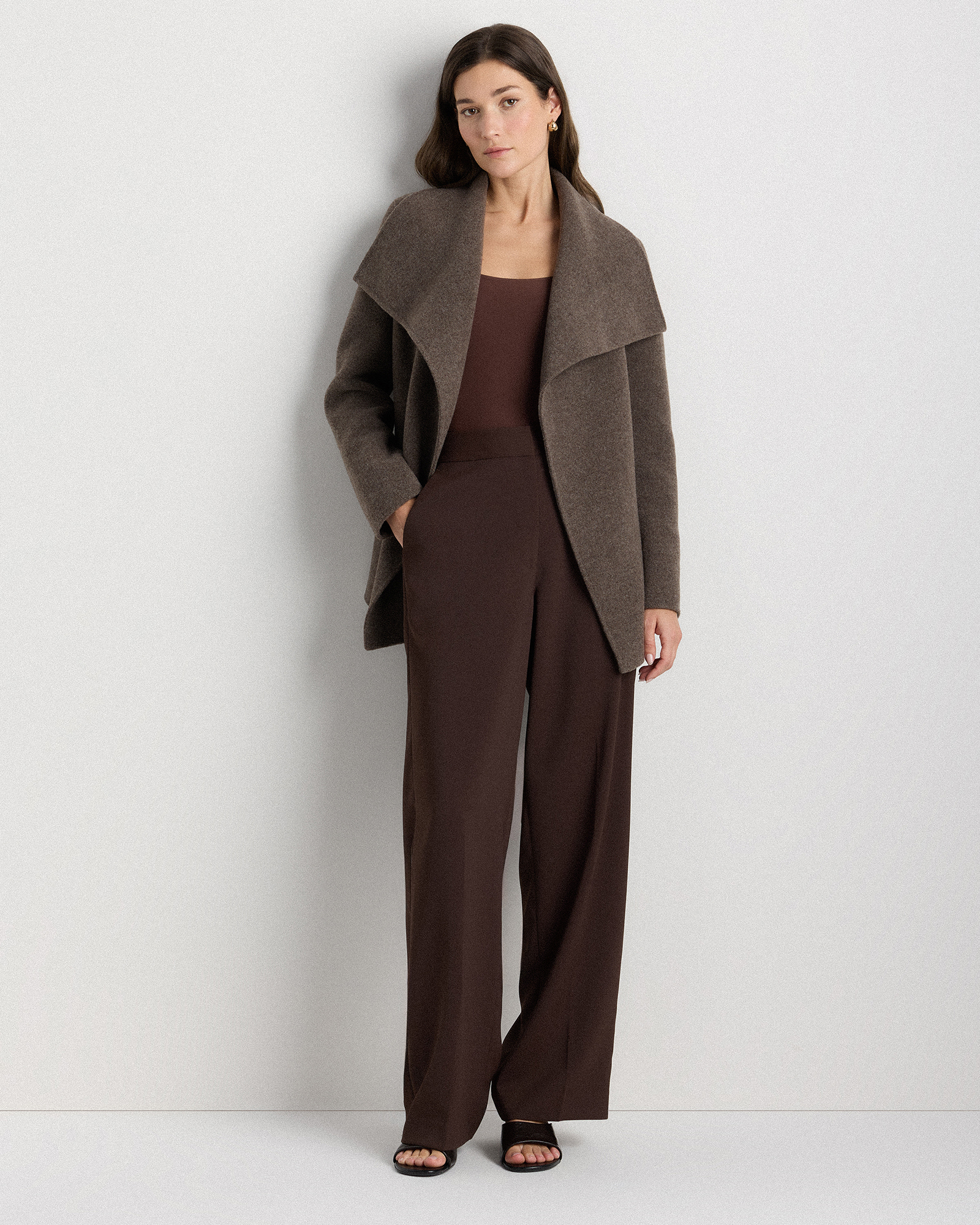 Double-Faced Merino Wool Draped Collar Short Wrap Coat
