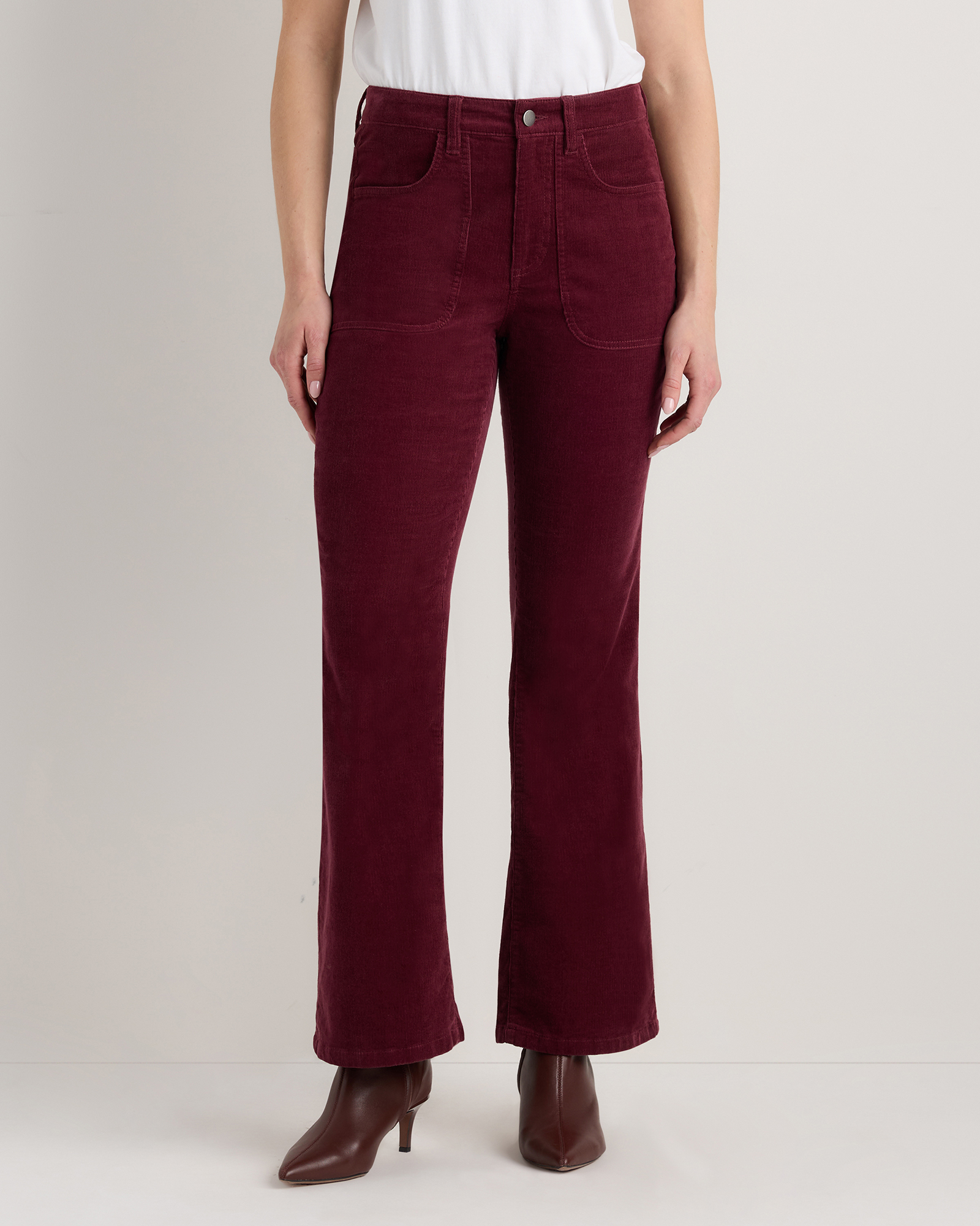 Quince Women's Organic Stretch Corduroy Flare Pants In Burgundy