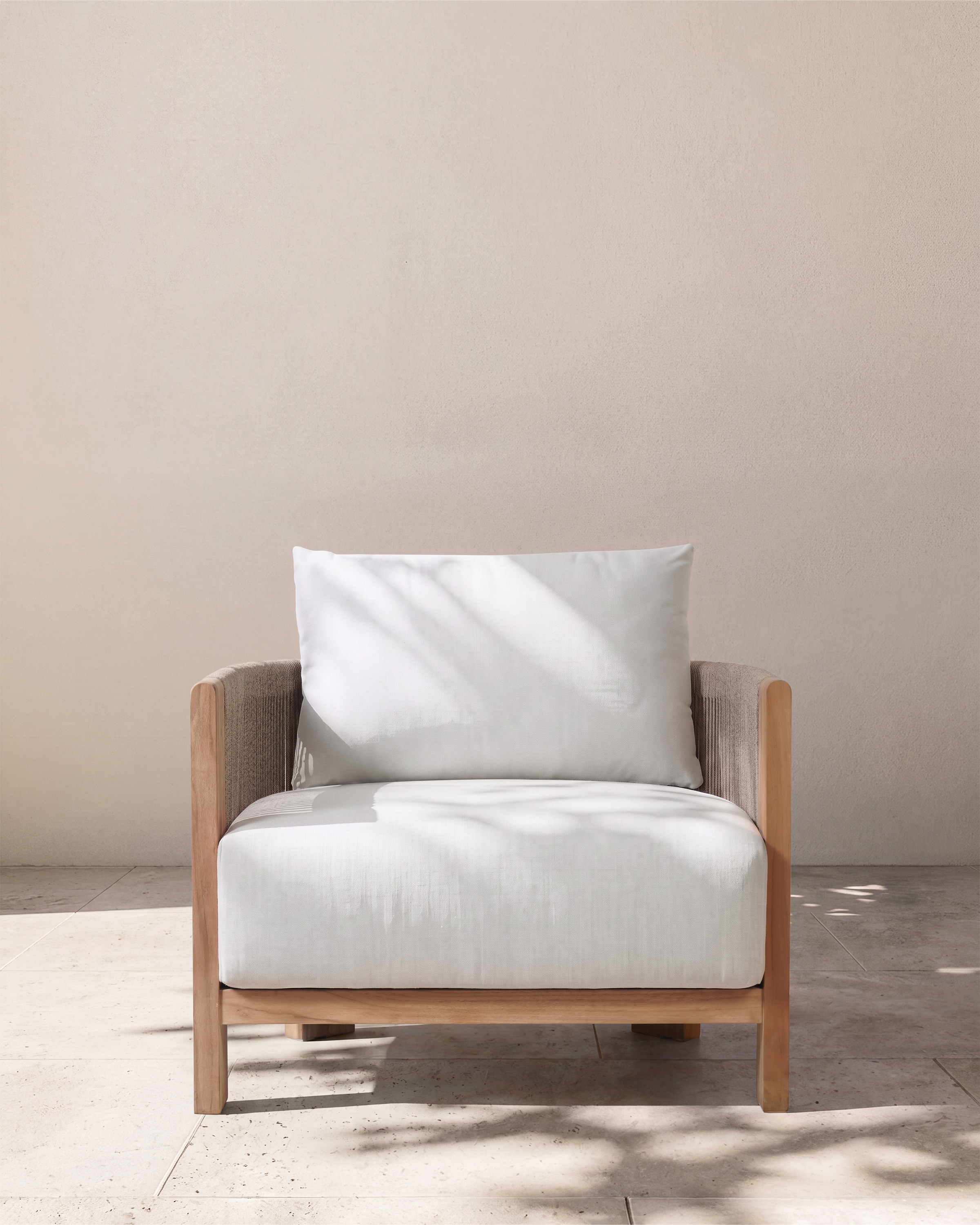 Curved Solid Teak and All-Weather Rope Outdoor Lounge Chair