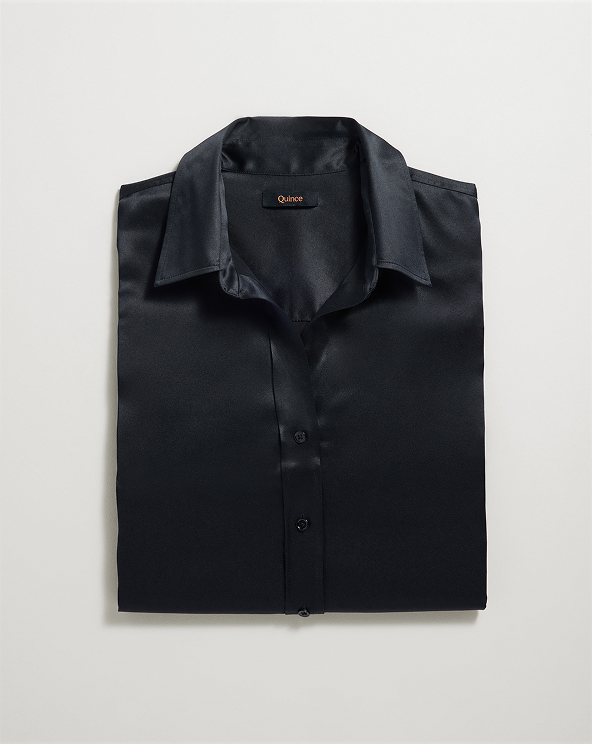 Black 100% Washable Silk Three-Quarter Sleeve Shirt