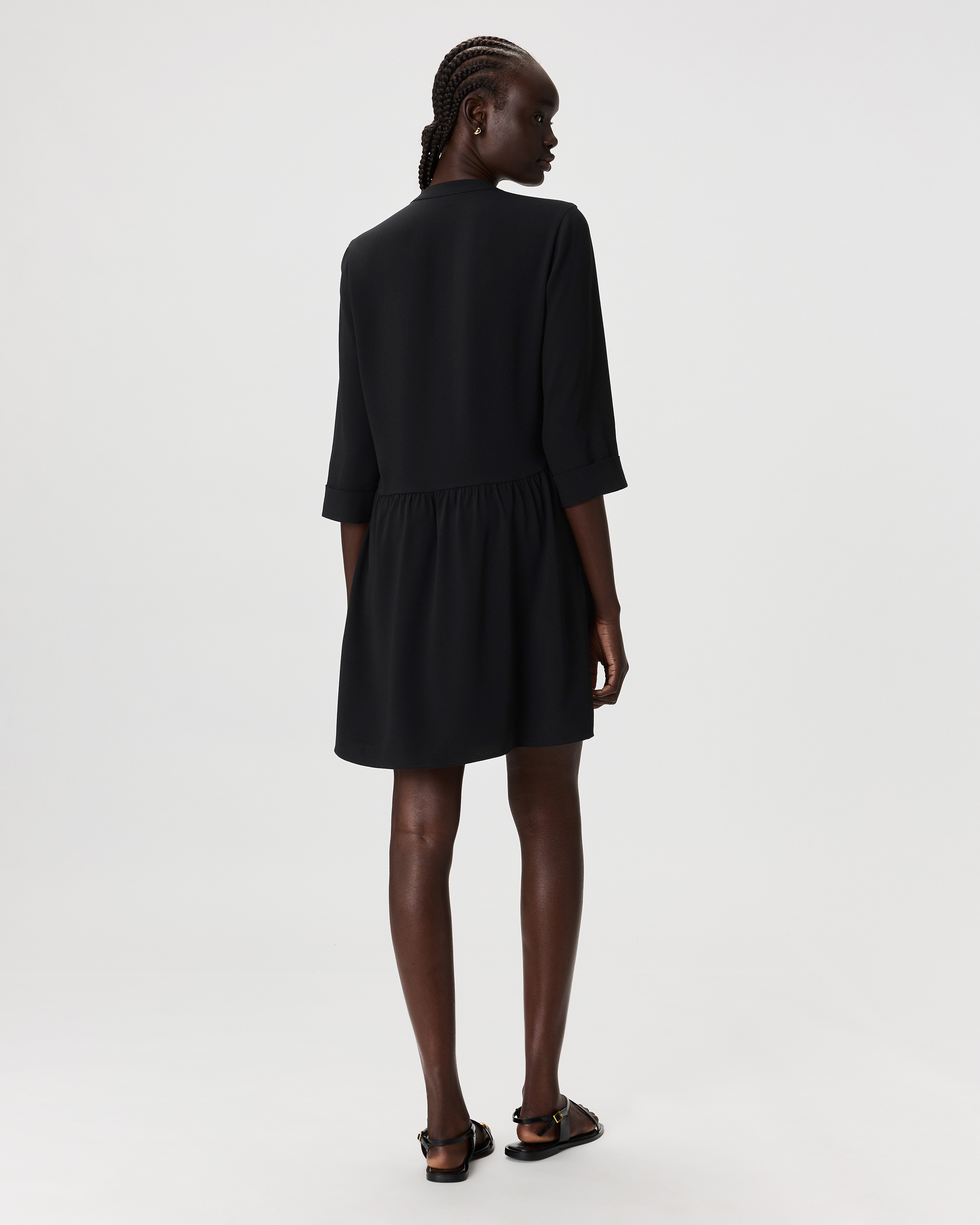 black crepe shirt dress Carefree Crepe Collared Shirt Dress - Classic Black