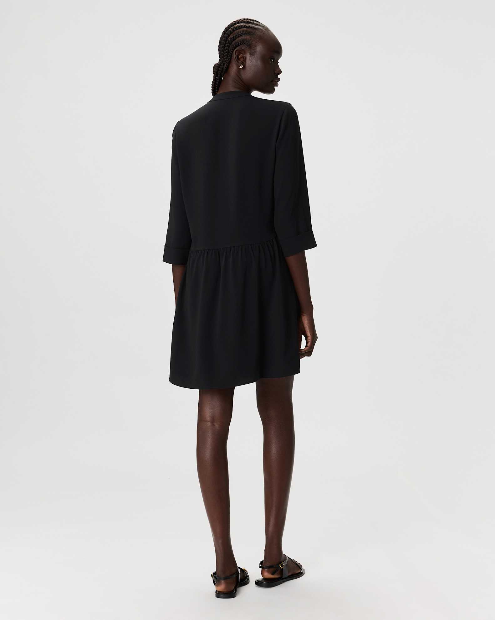black crepe shirt dress Carefree Crepe Collared Shirt Dress - Classic Black