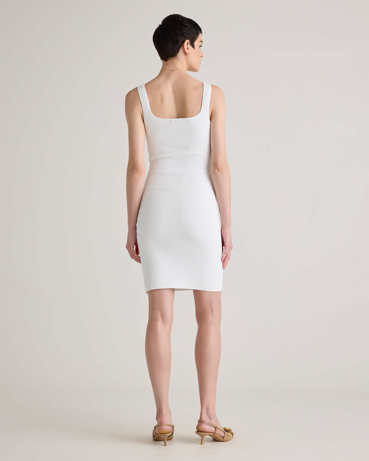 white ribbed dress mini Quince Women's High Neck Ribbed Knit Mini Dress, Size XL in White