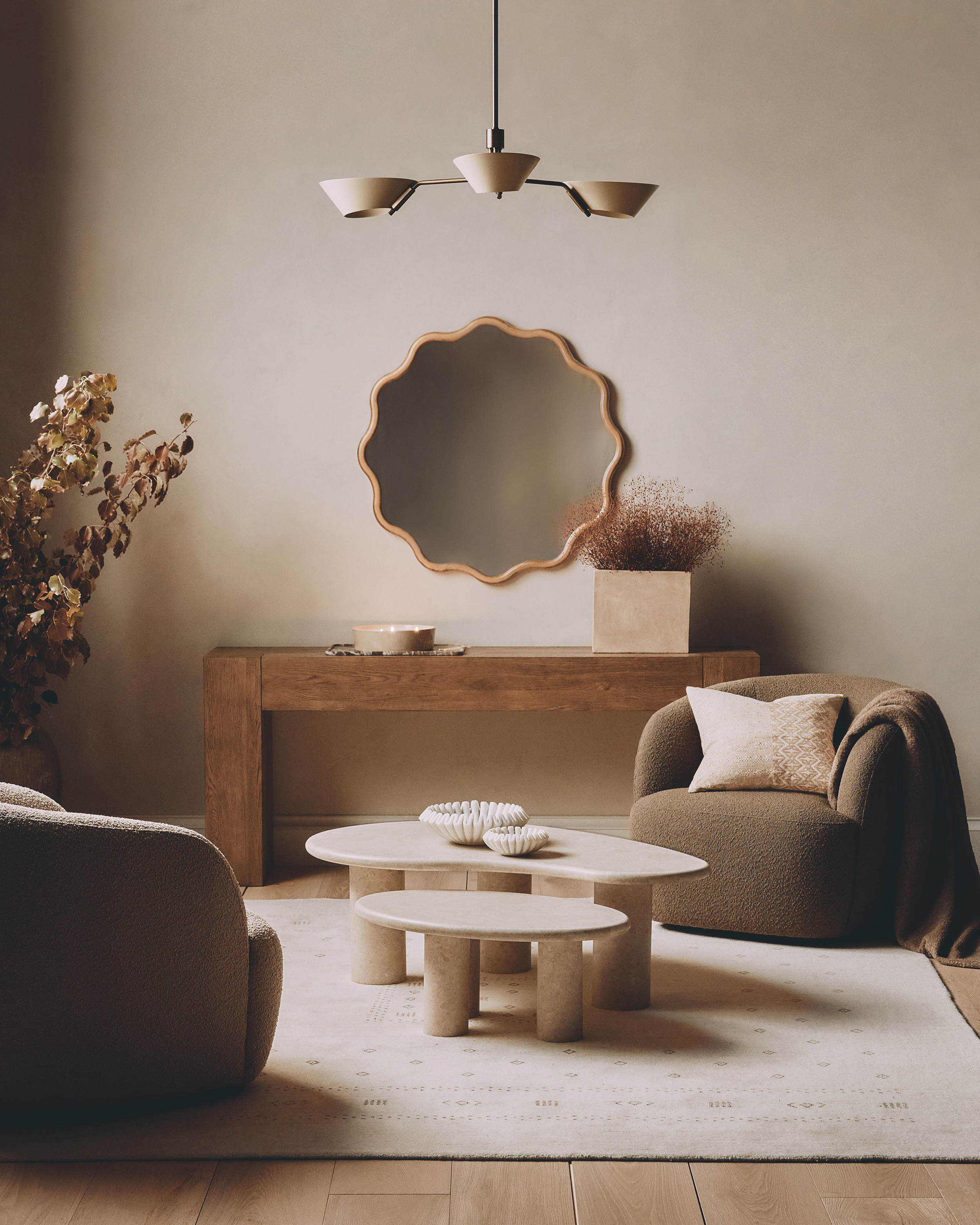 Wave Round Wood Wall Mirror - thumbnail 2
