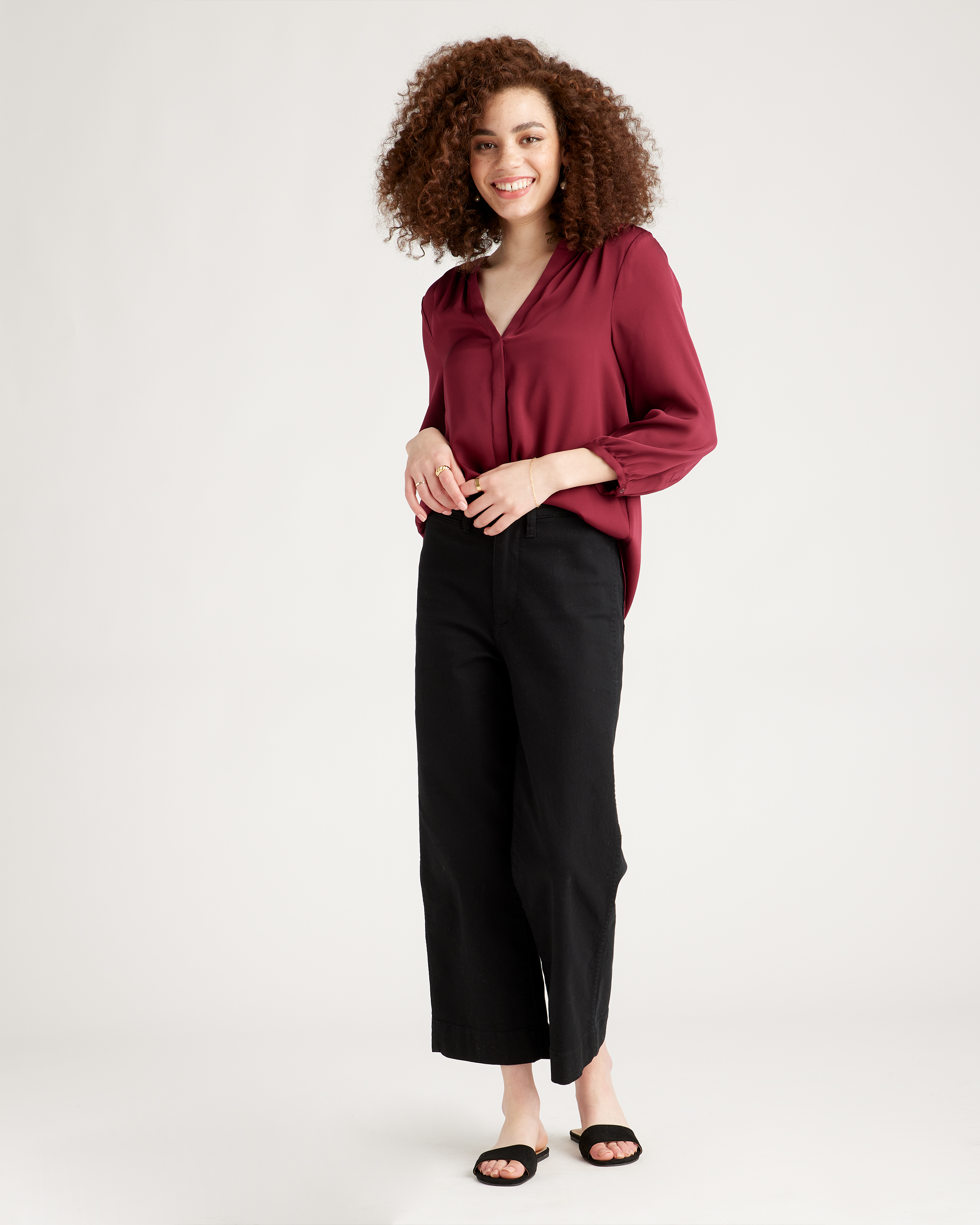 Burgundy Washable Stretch Silk Pleat Back Blouse