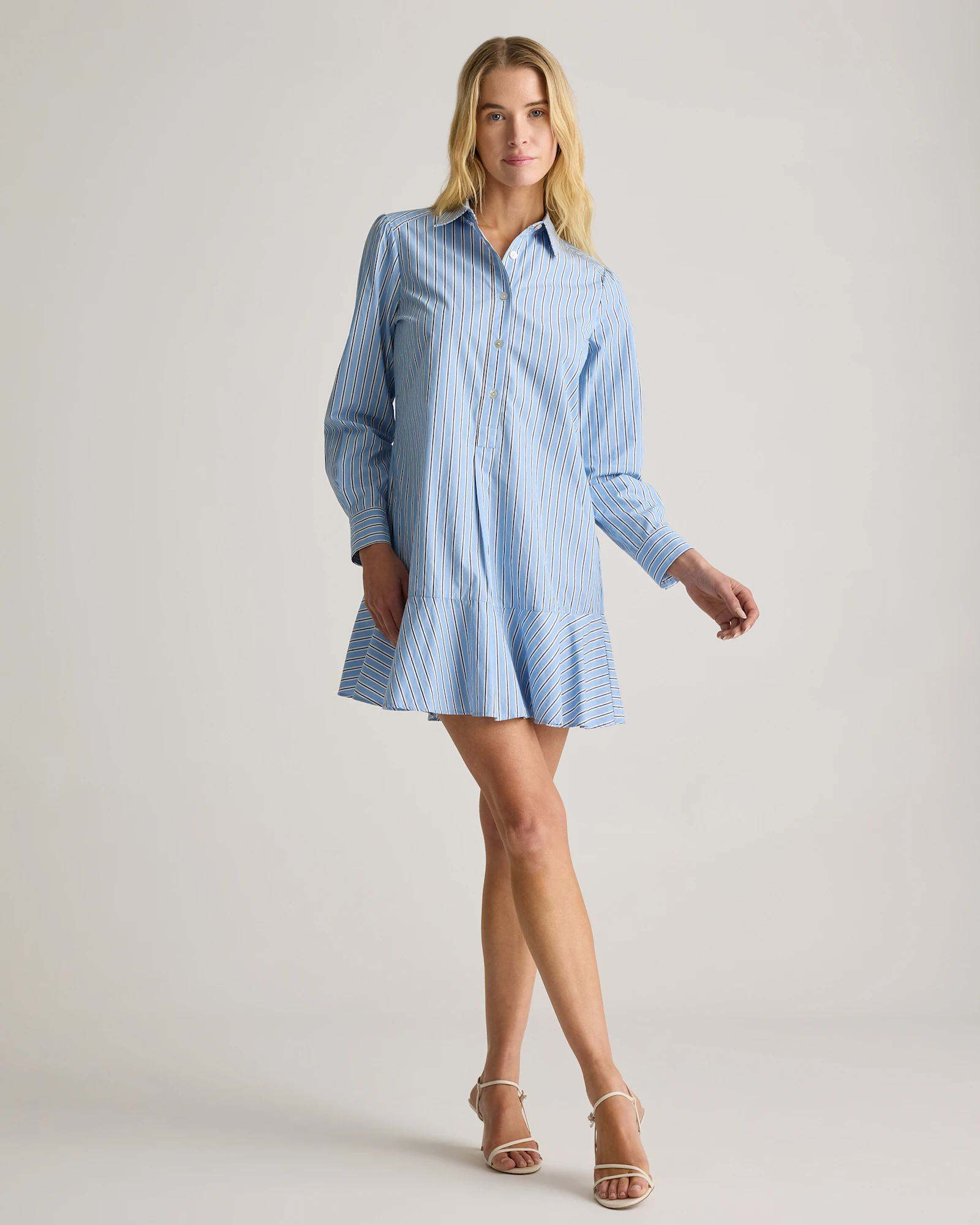 navy poplin shirt dress Blue Cotton Poplin Short Button-Down Shirt Dress Custom Size (Free) / Regular (5'2"