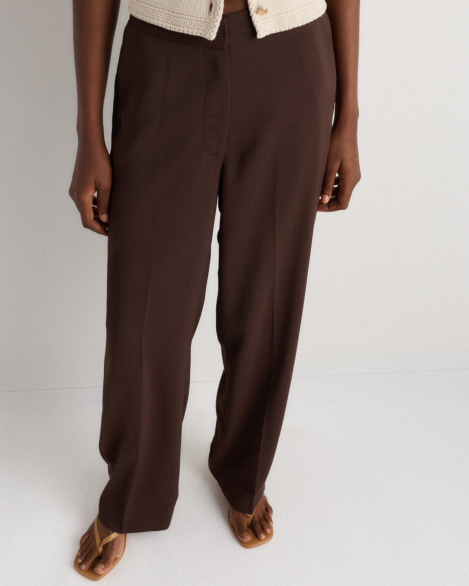 Stretch Crepe Classic Trouser Pants in Coffee Bean Brown