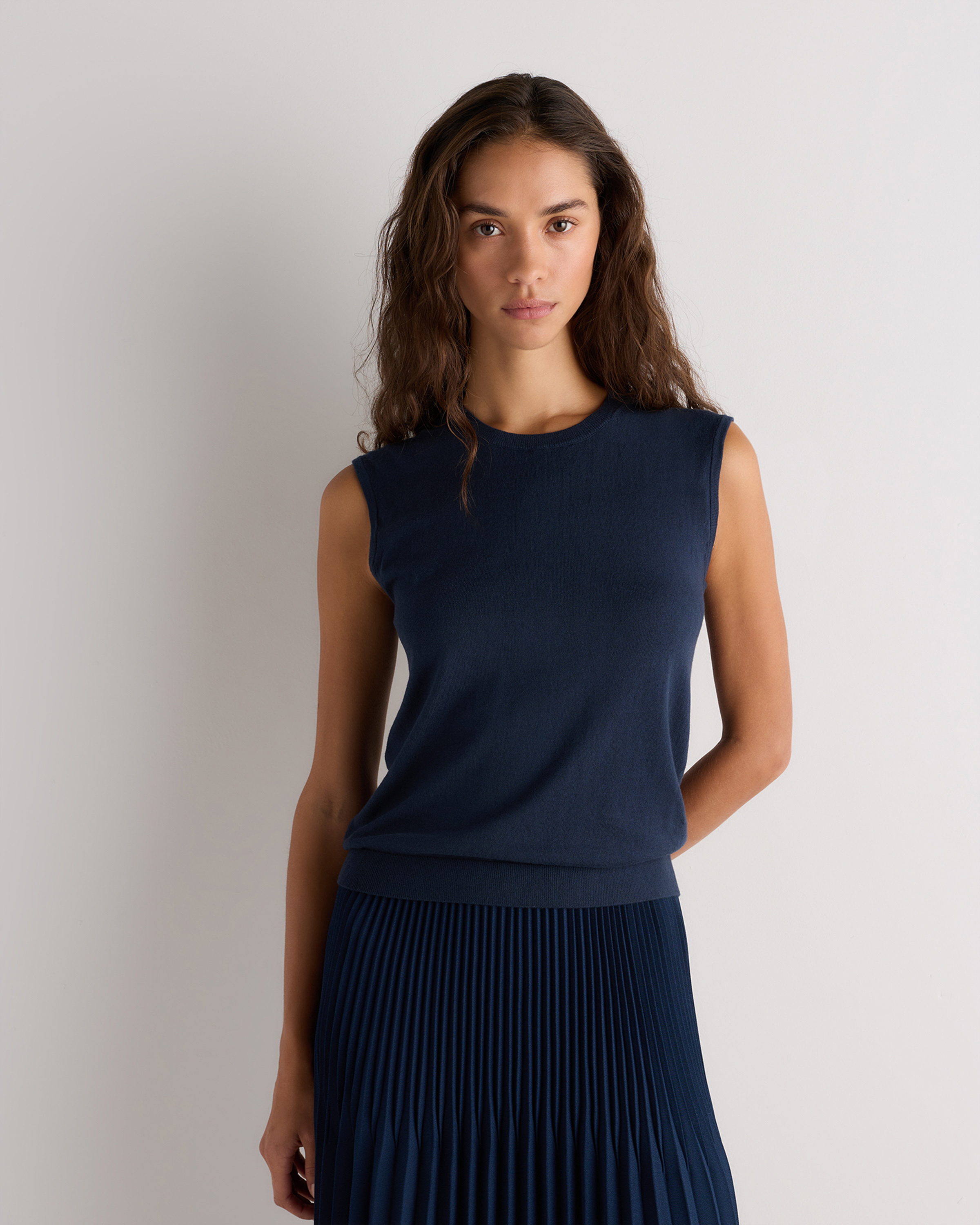 Atlas Navy Lightweight Cotton Cashmere Sweater Tank