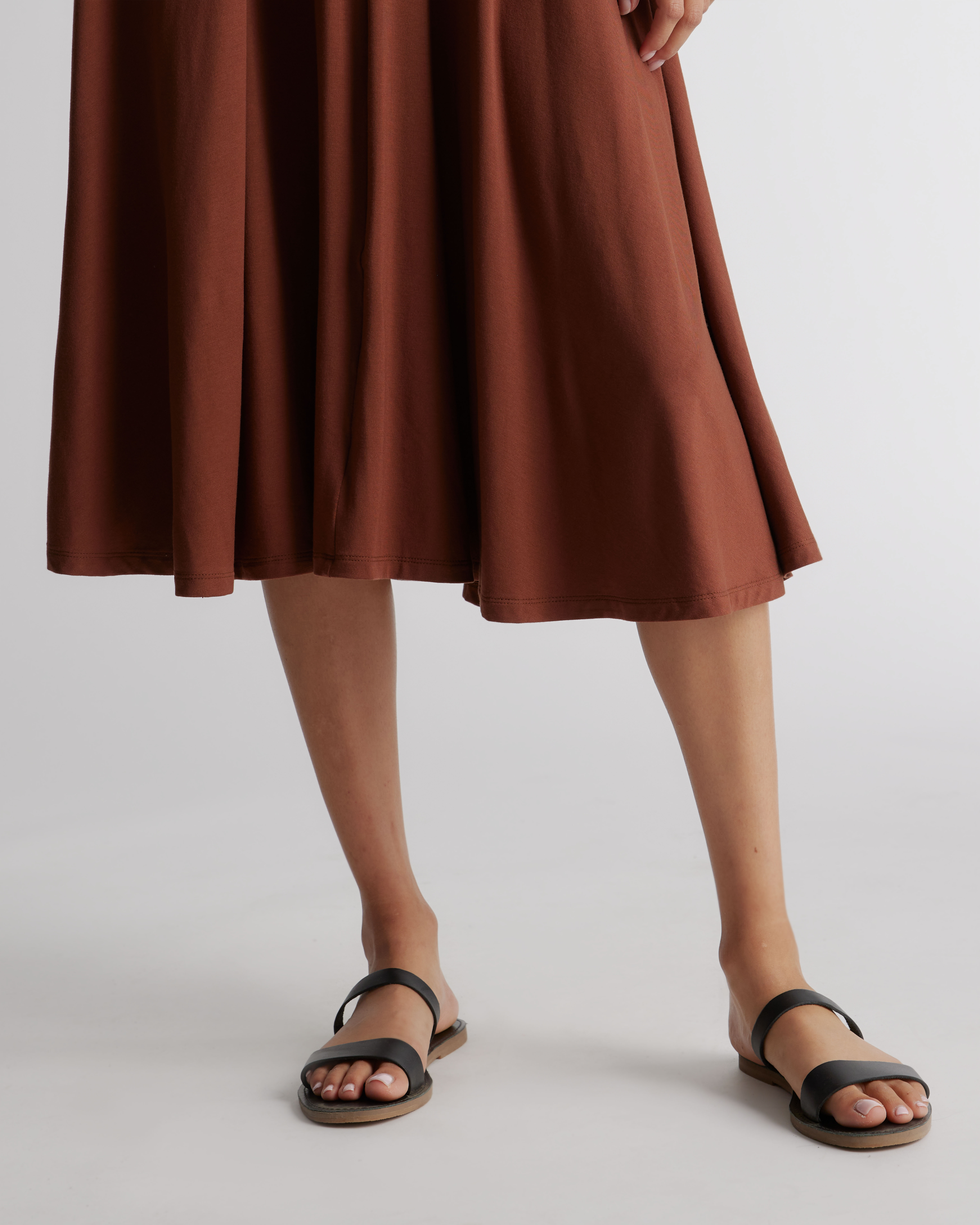 Quince Women's Tencel Jersey Fit & Flare Dress, Medium Size, Brown - Sleeveless, Scoop Neck, Side-Seam Pockets