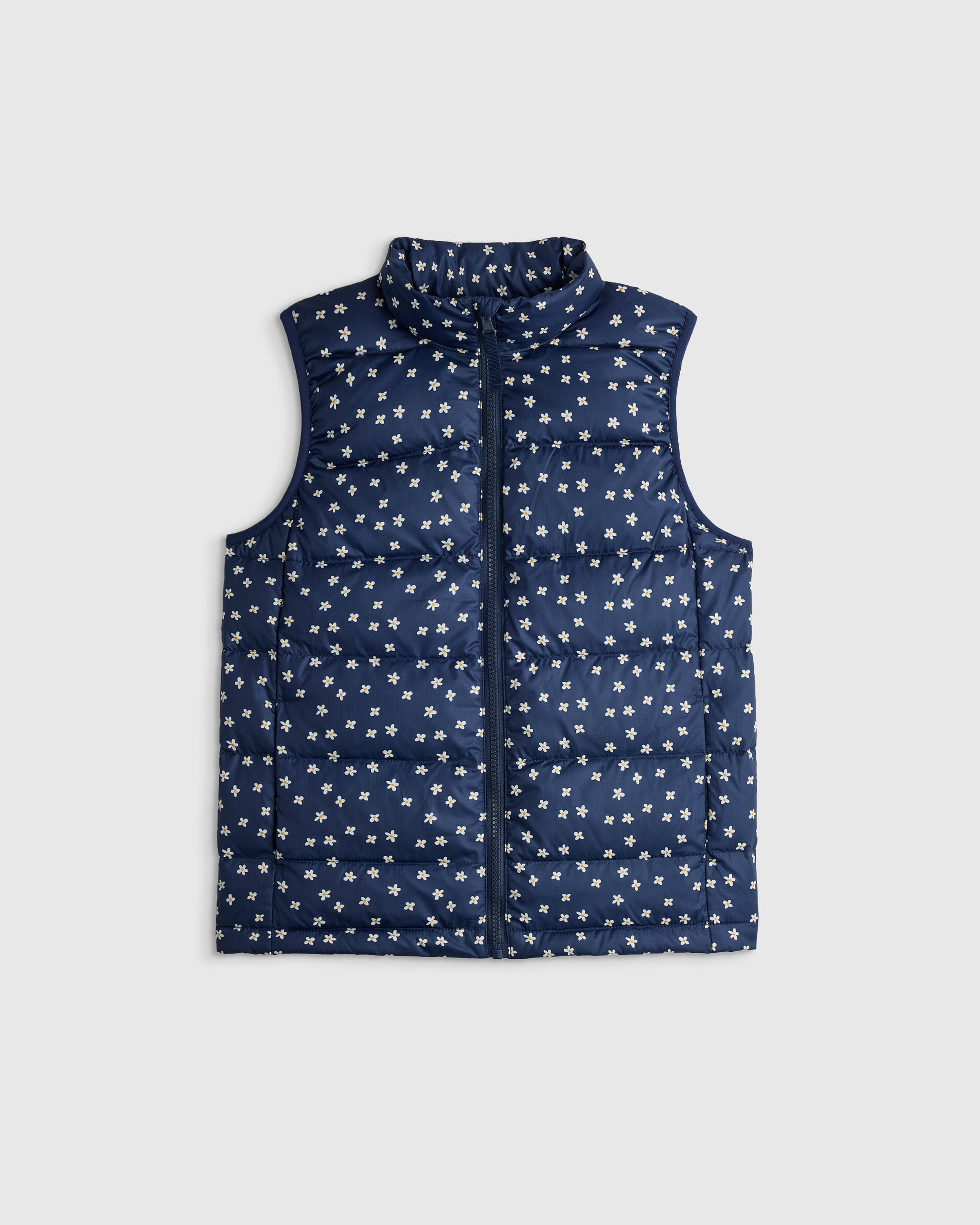 Navy Mini Floral Lightweight Down Puffer Vest