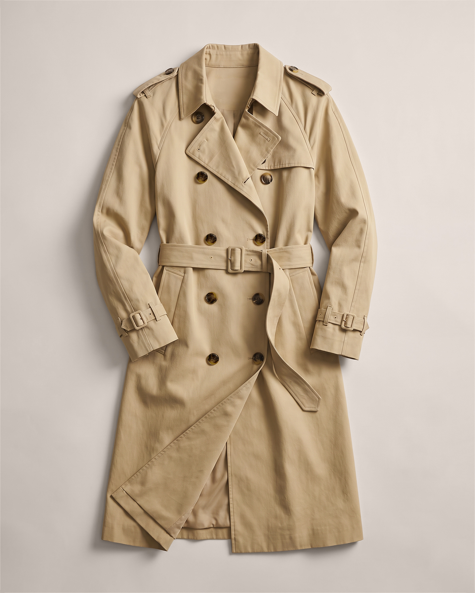Light Khaki Comfort Stretch Long Trench Coat