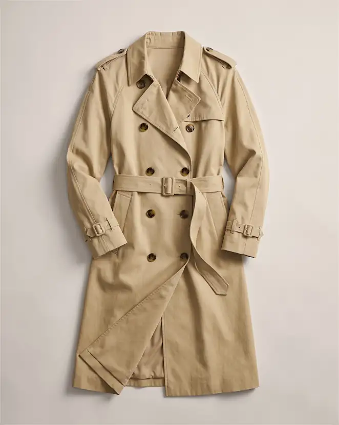 Light Khaki Comfort Stretch Long Trench Coat