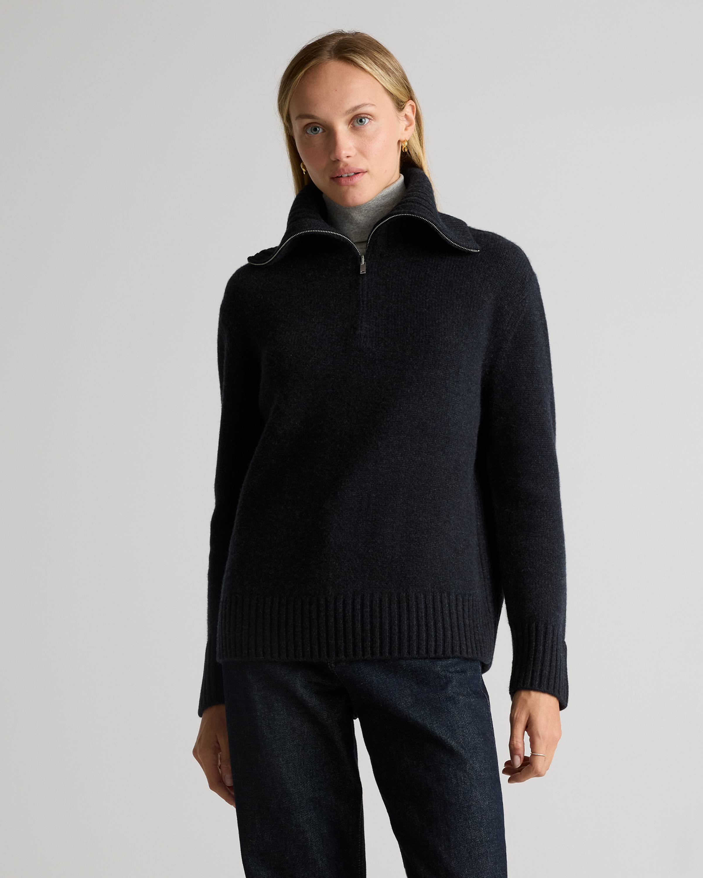 Heather Caviar Luxe Baby Cashmere Quarter Zip Sweater