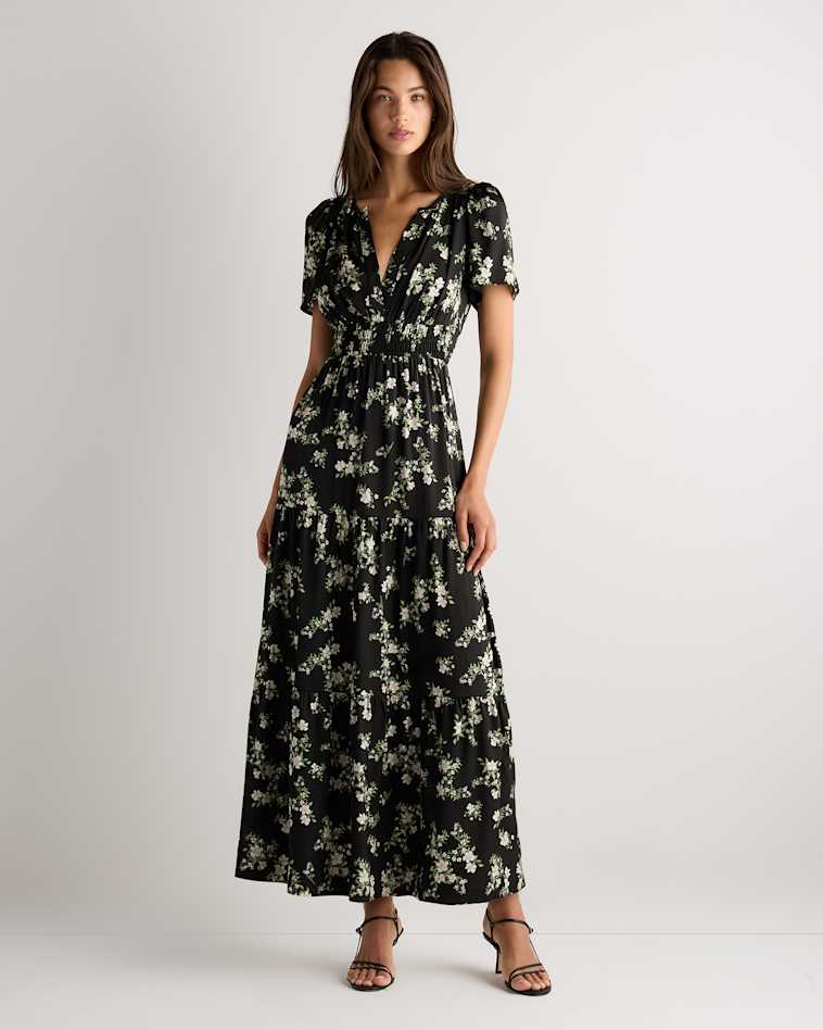 quince silk wrap dress 100% Silk Jersey Mini Wrap Dress in Navy