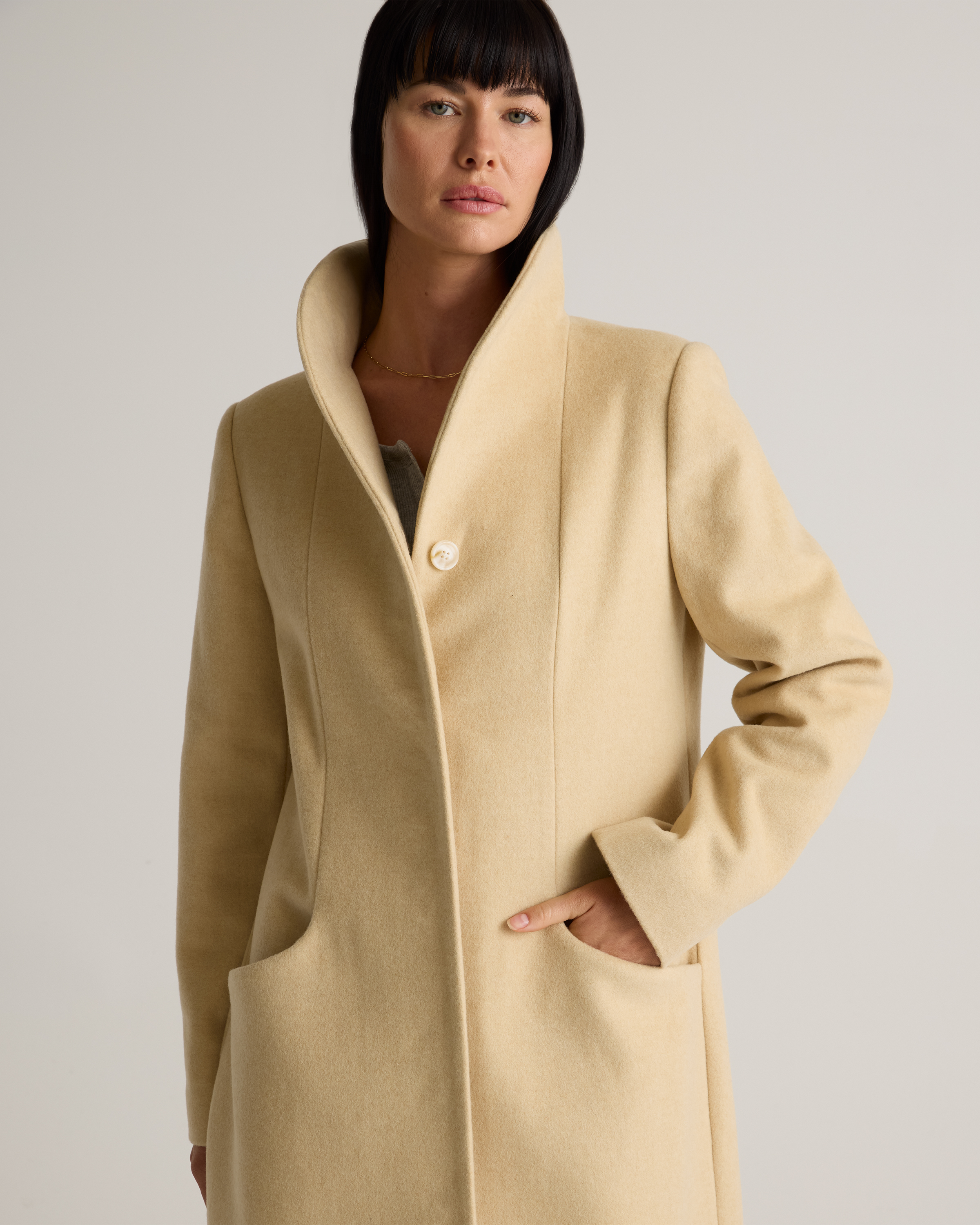 Italian Wool Long Cocoon Coat in Heather Buttercream